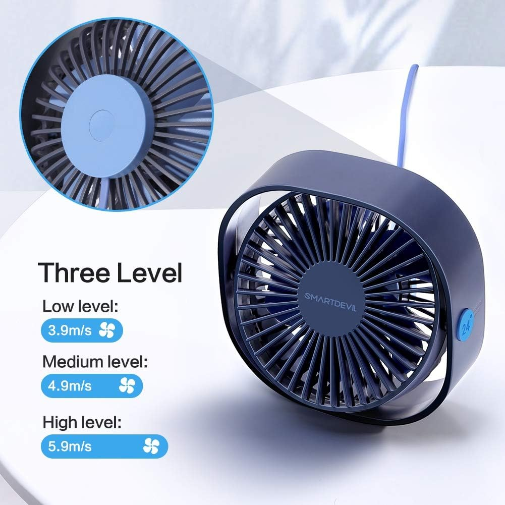 USB Desk Fan Small Personal Fan &ndash; Quiet 3-Speed Mini Table Fan for Home Office Travel, Portable Desktop Cooling Fan with Strong Airflow, USB Powered (Navy Blue) - Blue image number 2