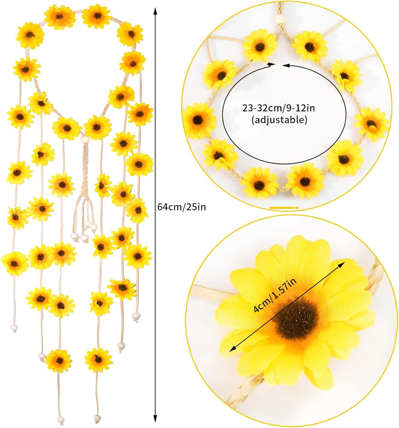 TAXTYHRE Sunflower Hair Accessories, Sunflower Headband, Fashionable Goose Flower Hair Accessories, Adjustable Flowers Headband for Women Girls Beach Wedding Carnival Party, Yellow image number 2