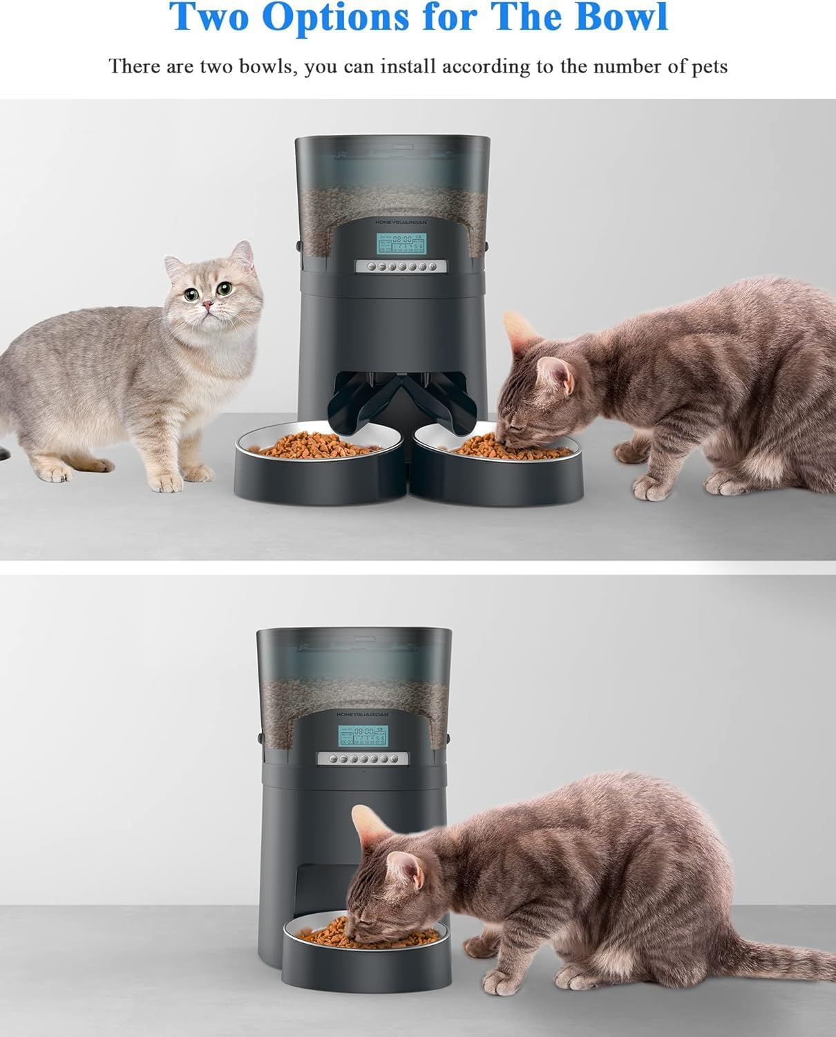 Honeyguaridan Automatic Cat Feeder, 2 Bowls, 4.5 L Cat Food, Automatic Feeder with Timer (Blue) image number 2