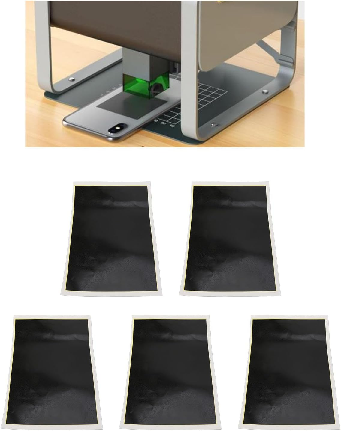 5Pcs DIY Black Engraved Marker Paper Set, Engraving Color Paper for Metal Ceramics Glass, 39X27Cm Engrave Marking with Scraper