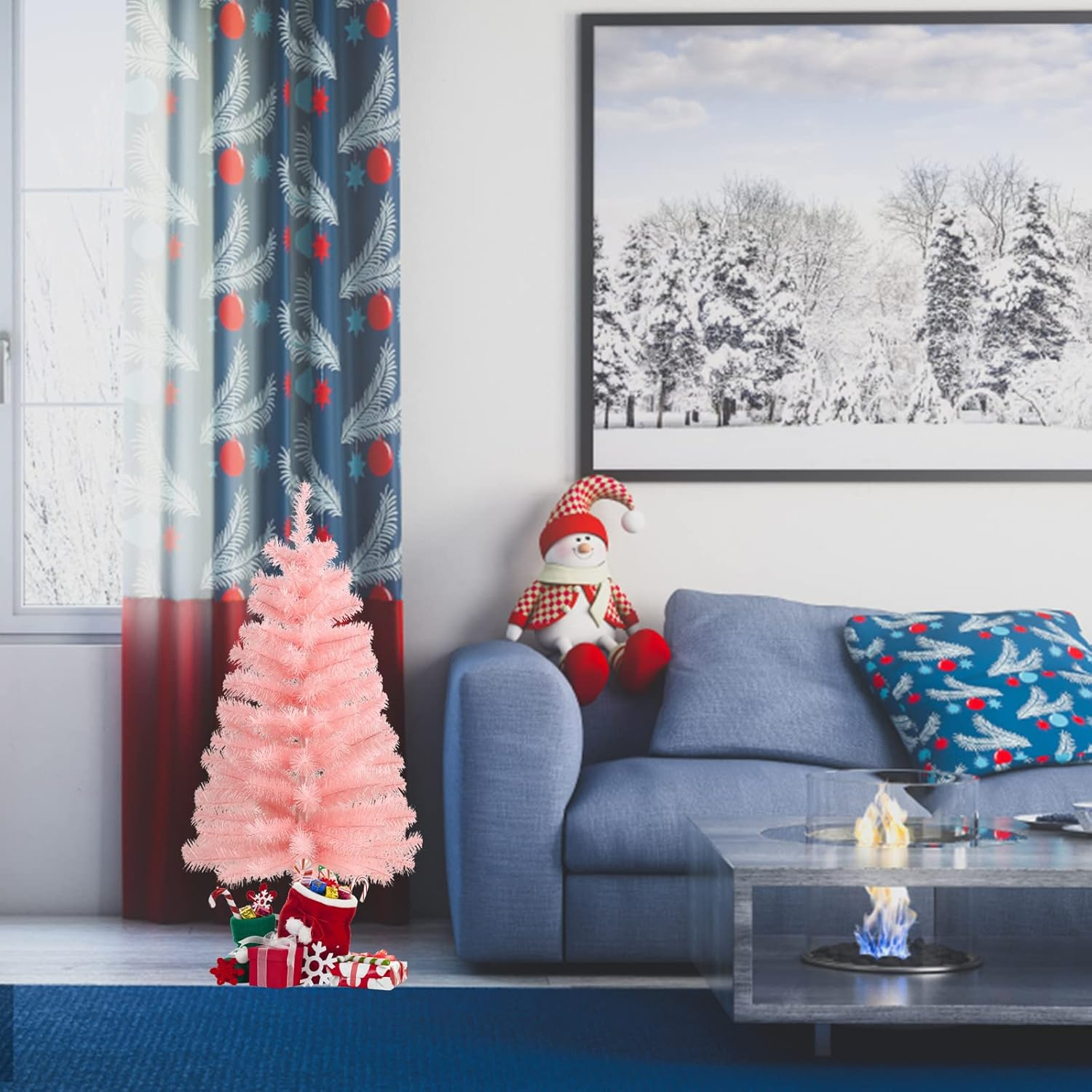 CCINEE 3Ft Artificial Christmas Tree, Pink Tabletop Hinged Christmas Tree with Metal Stand 130 Branch Tips Mini Tree for Xmas Party Supplies Home Indoor Decoration - 3Ft Green image number 3