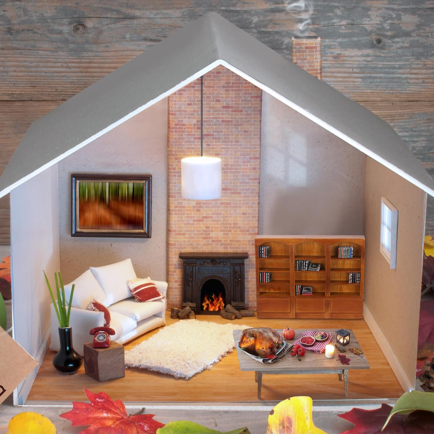 1: 12 Scale Dollhouse Miniature Wooden Bookshelf with 48 Pcs Miniatures Books, Mini Bookcase Tiny Books for Dollhouse Mini Library Decoration Furniture Accessories (4 Layers) image number 1