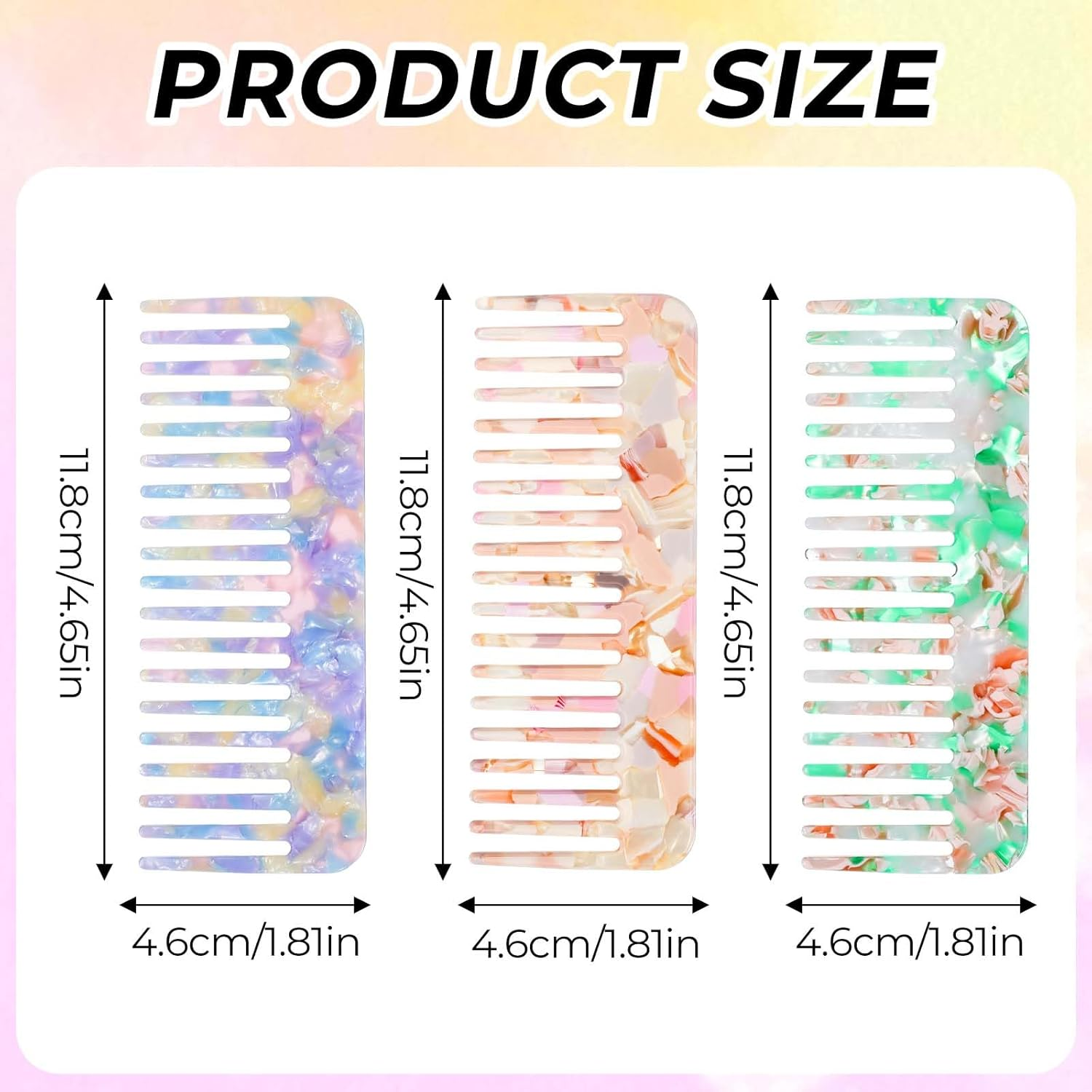 Classicseali 3PCS Travel Comb for Women, Portable Mini Comb for Women, Patterned Colorful Acetate Hair Combs, Small Wide Tooth Comb for Thick Curly Wavy Hairs, Wet or Dry Straight Hairs image number 2