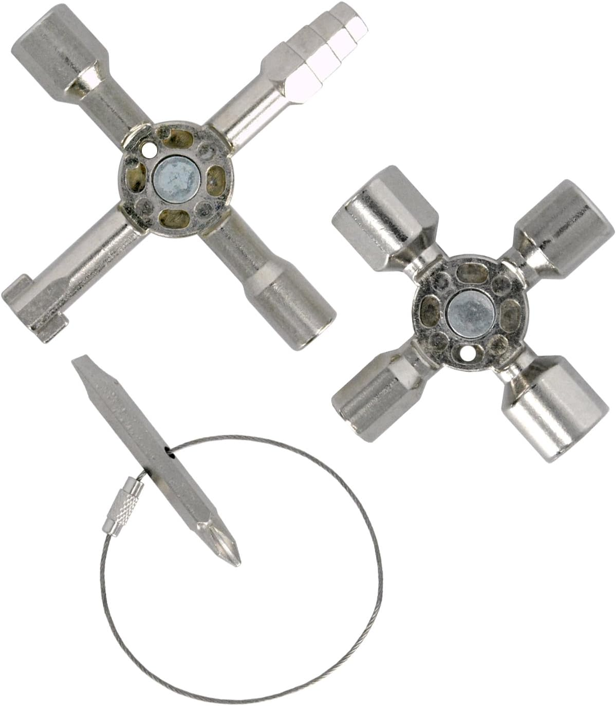 Suoyanuo Multifunctional Twin Key Cabinet Key Wrenches Cross Key with 1 Chain 10 Profiles Train Door Key. (Silver) image number 5