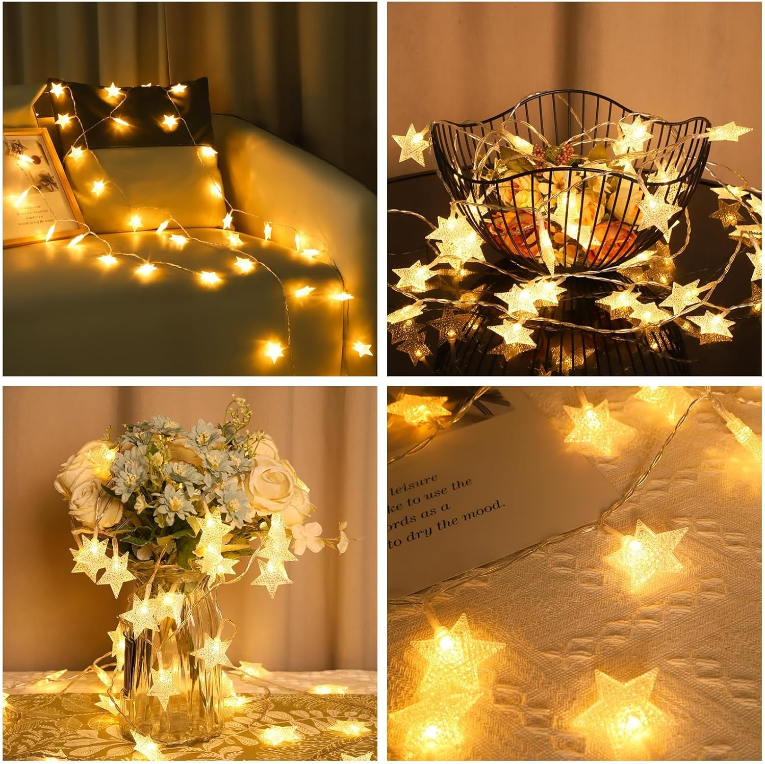 50 LED Star String Lights 5M Fairy Christmas Lights Battery Operated for Indoor & Outdoor, Party, Wedding and Holiday Decorations Warm White