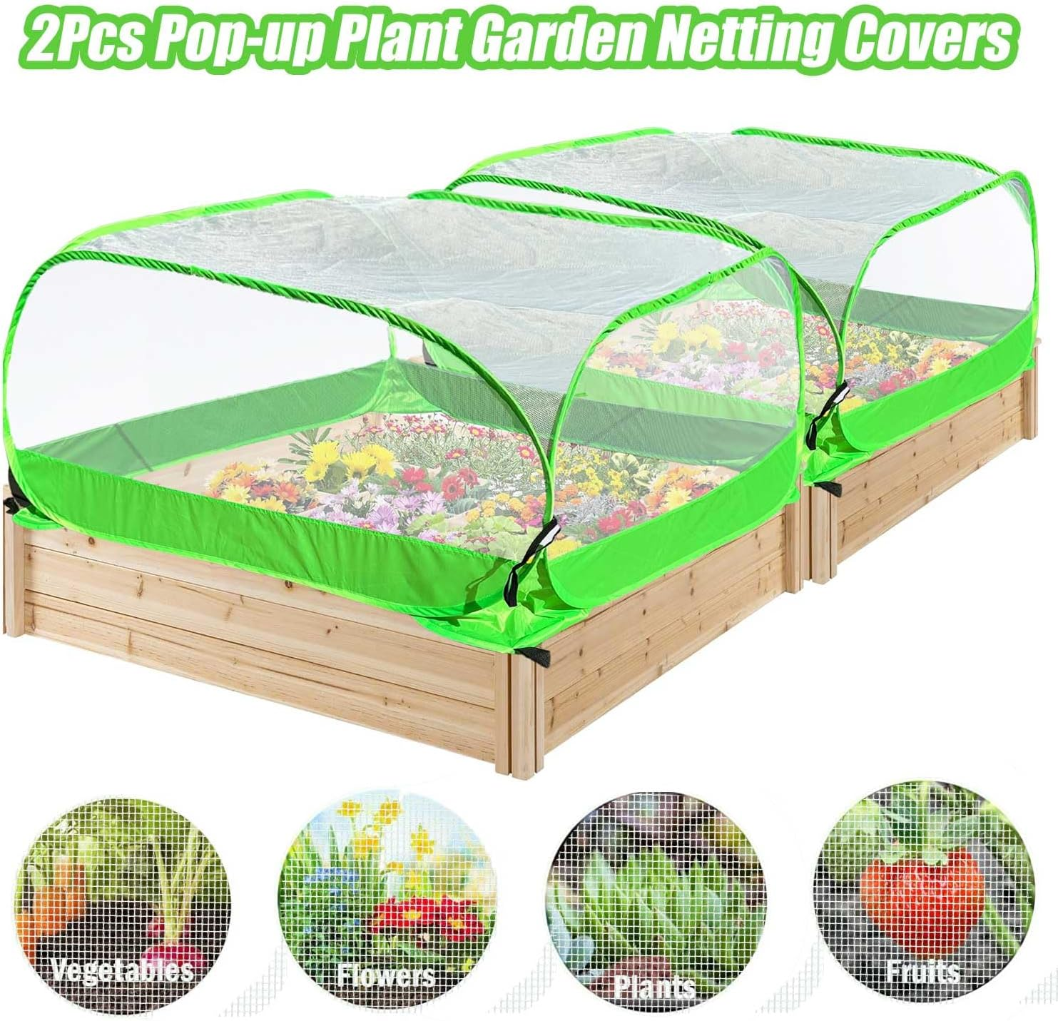 Pop up Garden Mesh Plant Cover 2Pcs Outdoor Plant Protector Mesh Plant Enclosure Raised Bed Garden Bird and Pest Protection Guard for Fruits Vegetables Seedlings and Herbs image number 2
