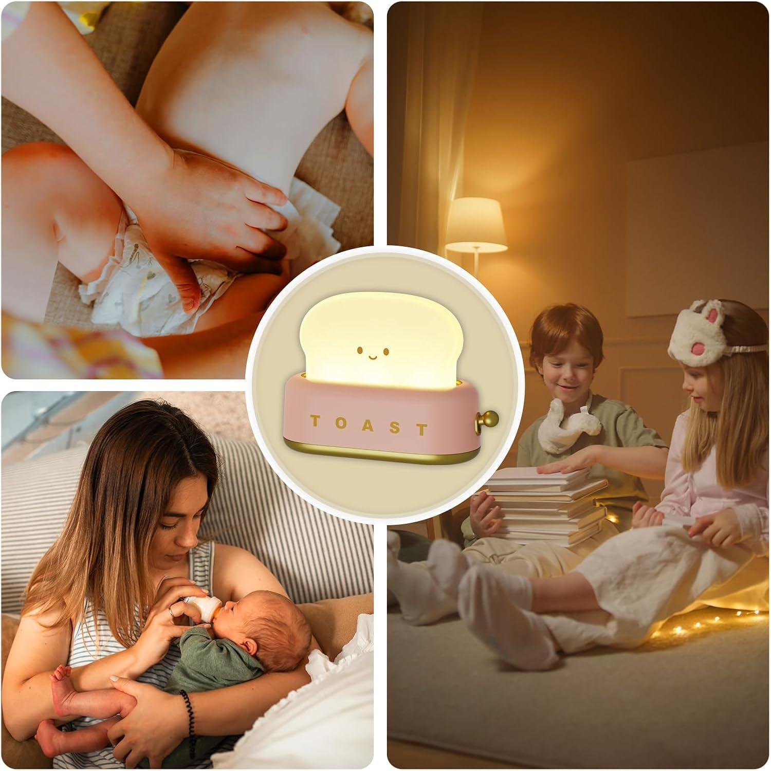 Cute Toast Lamp,Night Light, LED Dimmable Bread Light,Rechargeable Desk Decor Lamp,Bedroom Bedside Sleep Lamps for Birthday Gift Kids Teens (Pink) - Pink image number 2