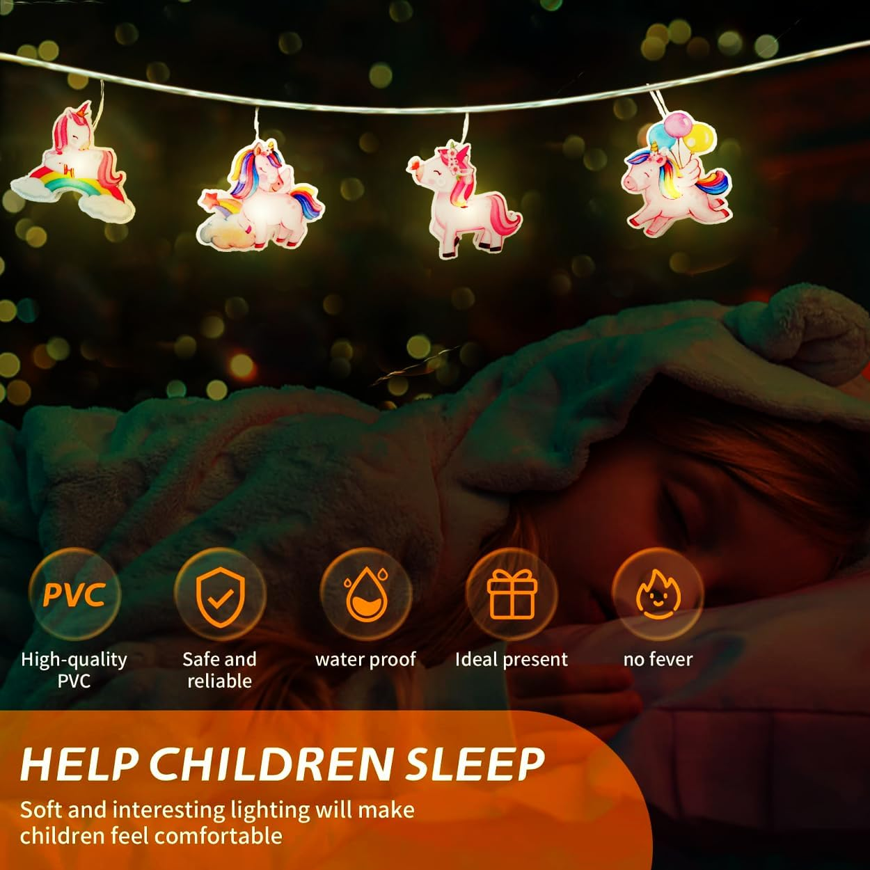 Hoolight Unicorn String Lights 20Led 14 Ft Unicorn Fairy Lights Girl Room Decoration Unicorn Birthday Decorations Battery Powered String Lights Birthday Party Unicorn Decor(8Mode) image number 5