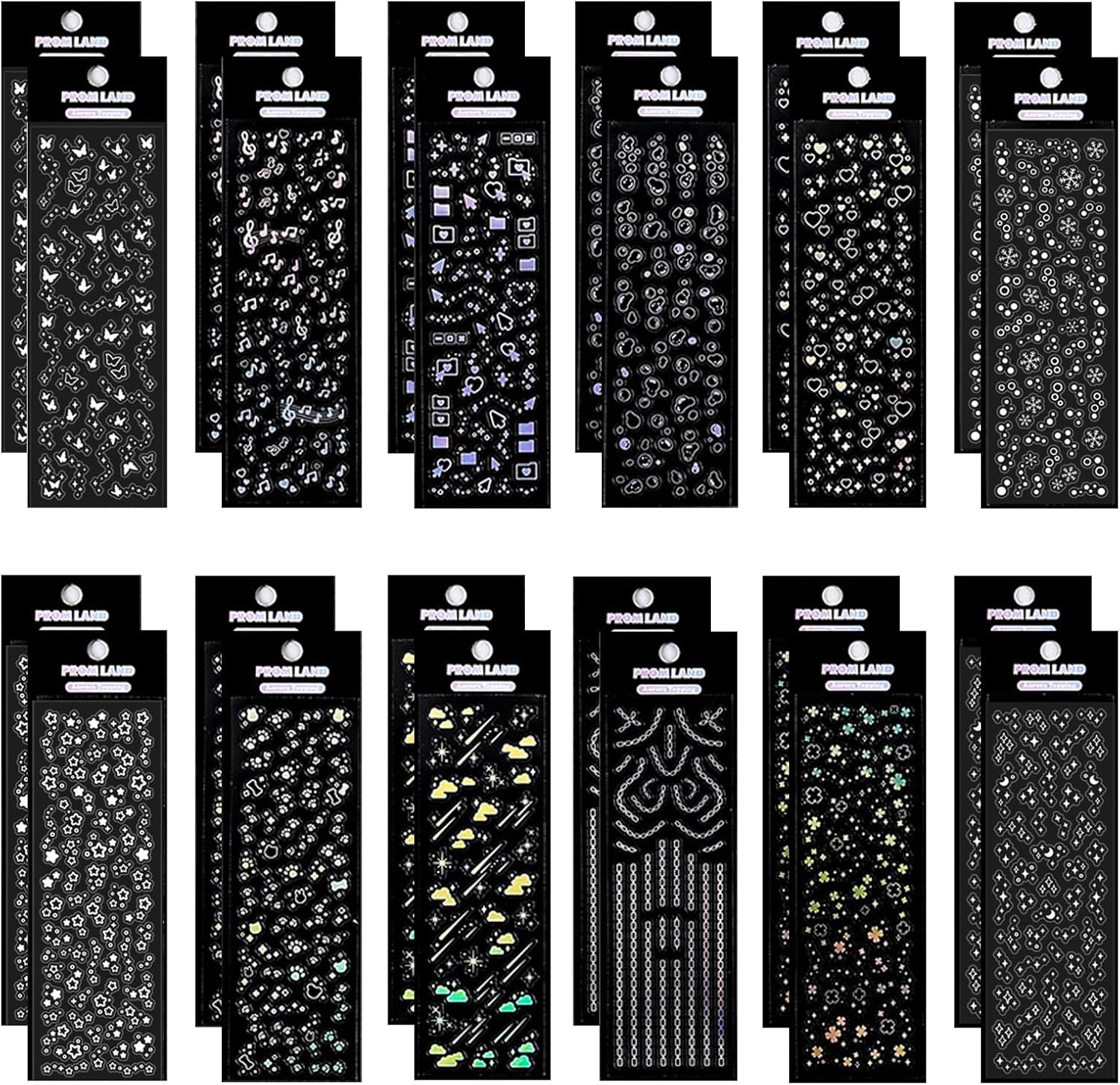 Holographic Kpop Deco Stickers, 24 Sheets Korean Self Adhesive Clear Glitter Star Moon Butterfly Bubbles Decals for Album Photocards Scrapbook Journal Planner DIY Decoration image number 2