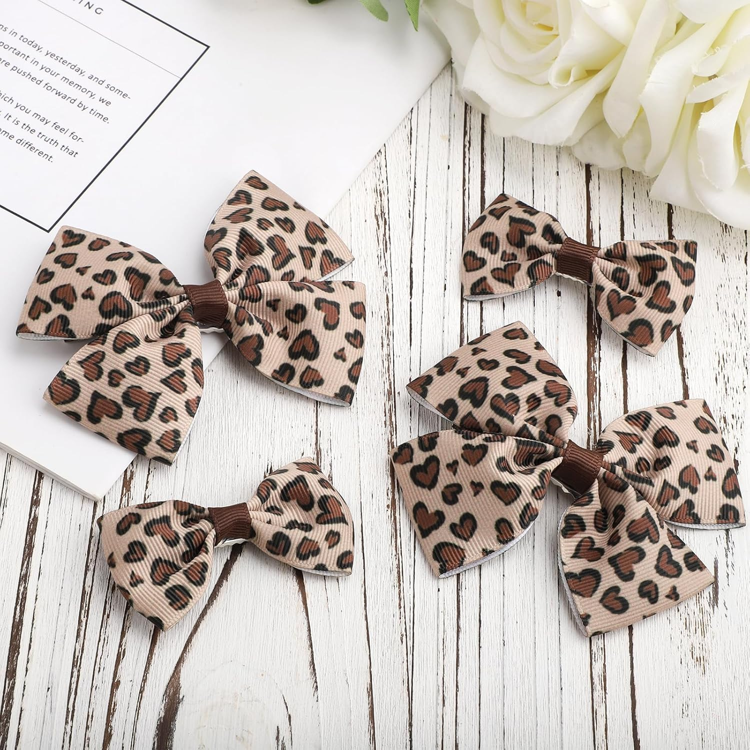 4Pcs Leopard Bow Hair Clips, Cheetah Print Bowknot Hair Clip Korean Style Alligator Clip Barrettes Hairpins for Girls Women Kids Hair Accessories image number 4