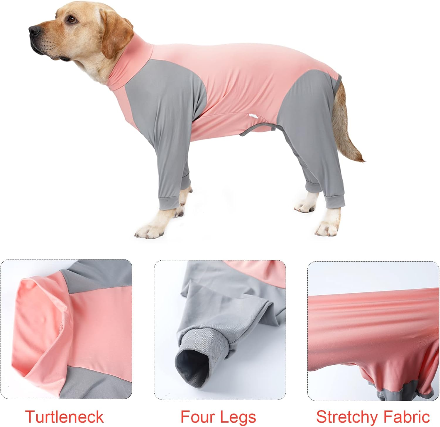 Dog Sweatshirts Four Legs Pet Jackets for Small Medium Large Dogs with Stretchy Fabric Splicing Color Turtleneck Comfortable Fit Pink image number 4