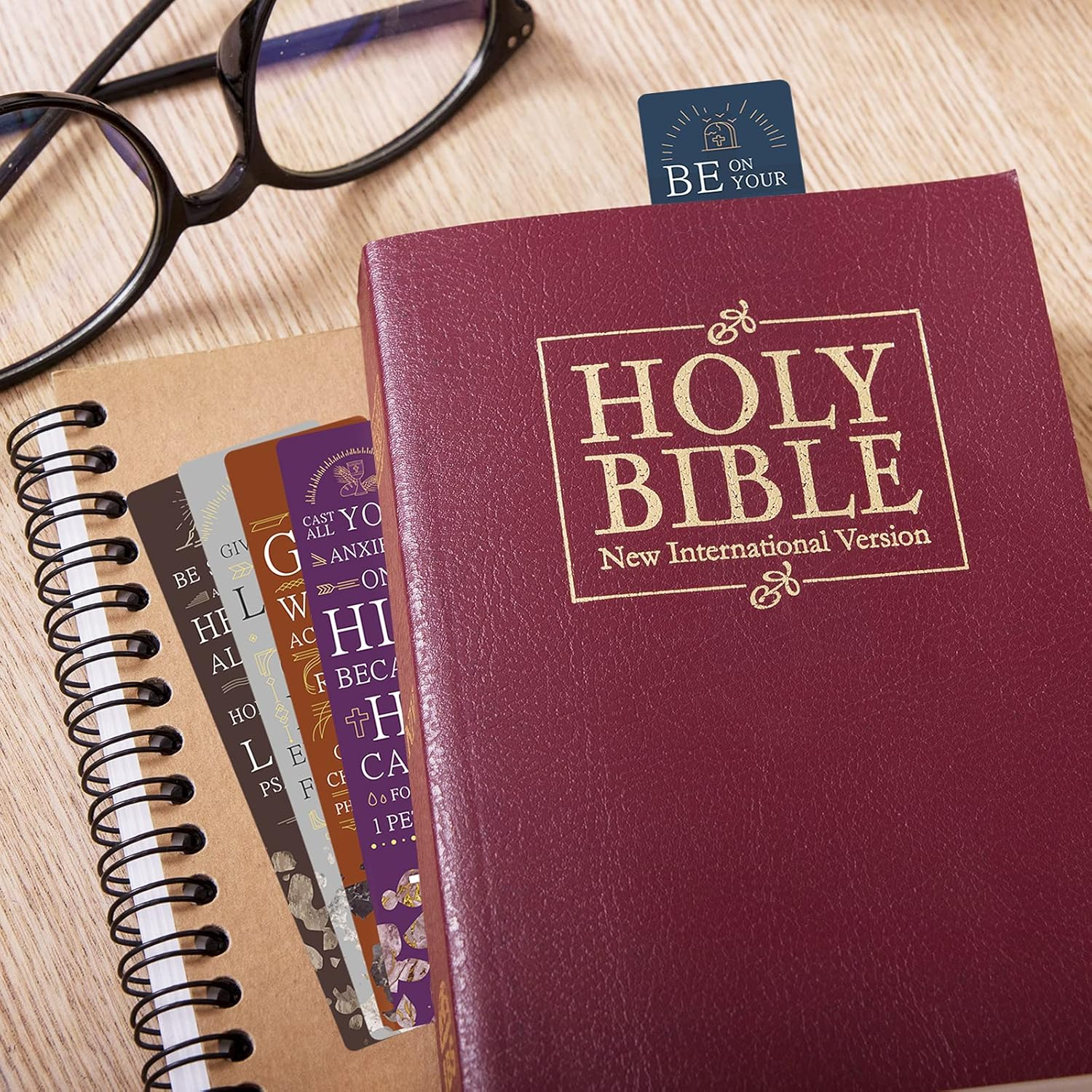 ANZON MORIES 48 Pieces Christian Scripture Bookmarks with Bible Verse Quotes & Storage Box, Inspirational Book Mark Religious Marker Christian Art Gift Bookmark for Reading Lover, Men, Women, Kids image number 1