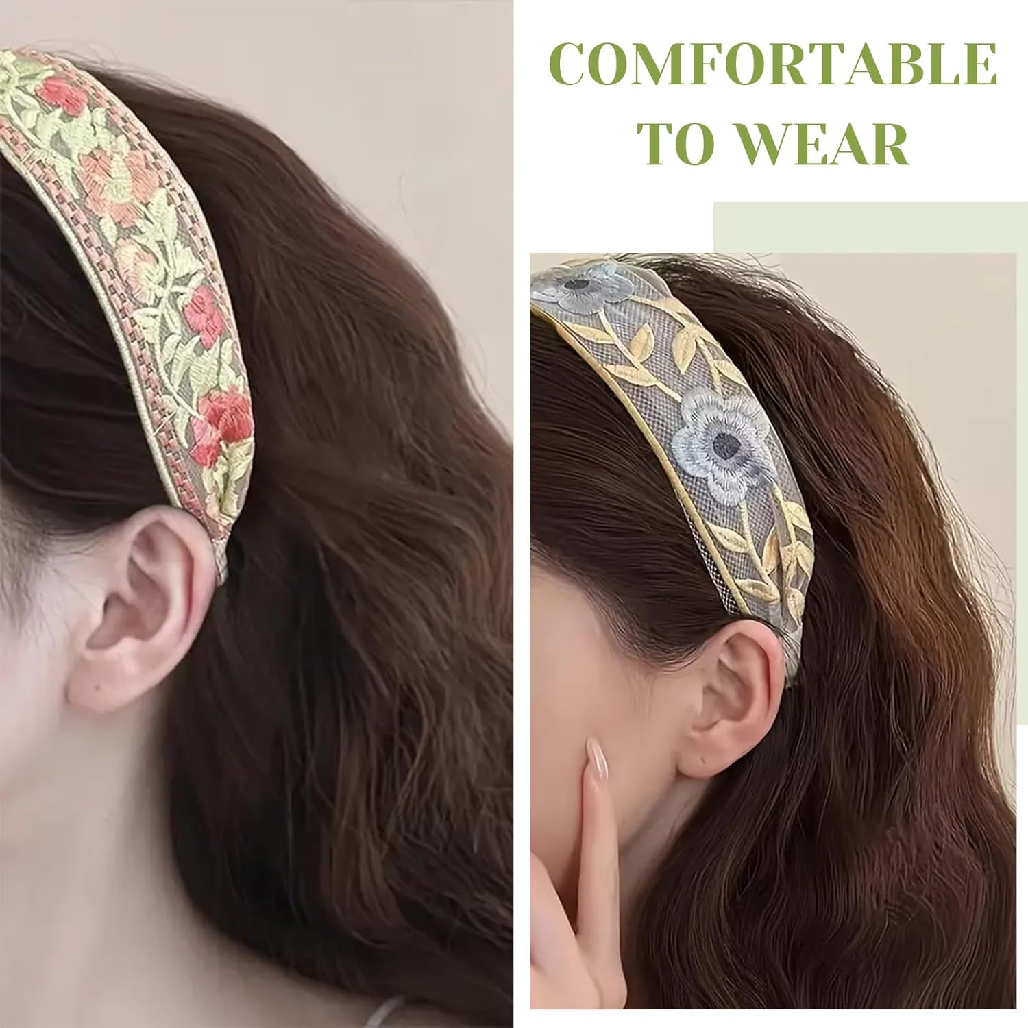 Charmburst Pack of 3 Women'S Hair Bands with Floral Embroidery, Wide Soft Headband for Spring and Summer, Colourful Trendy Headbands for Girls and Women image number 6