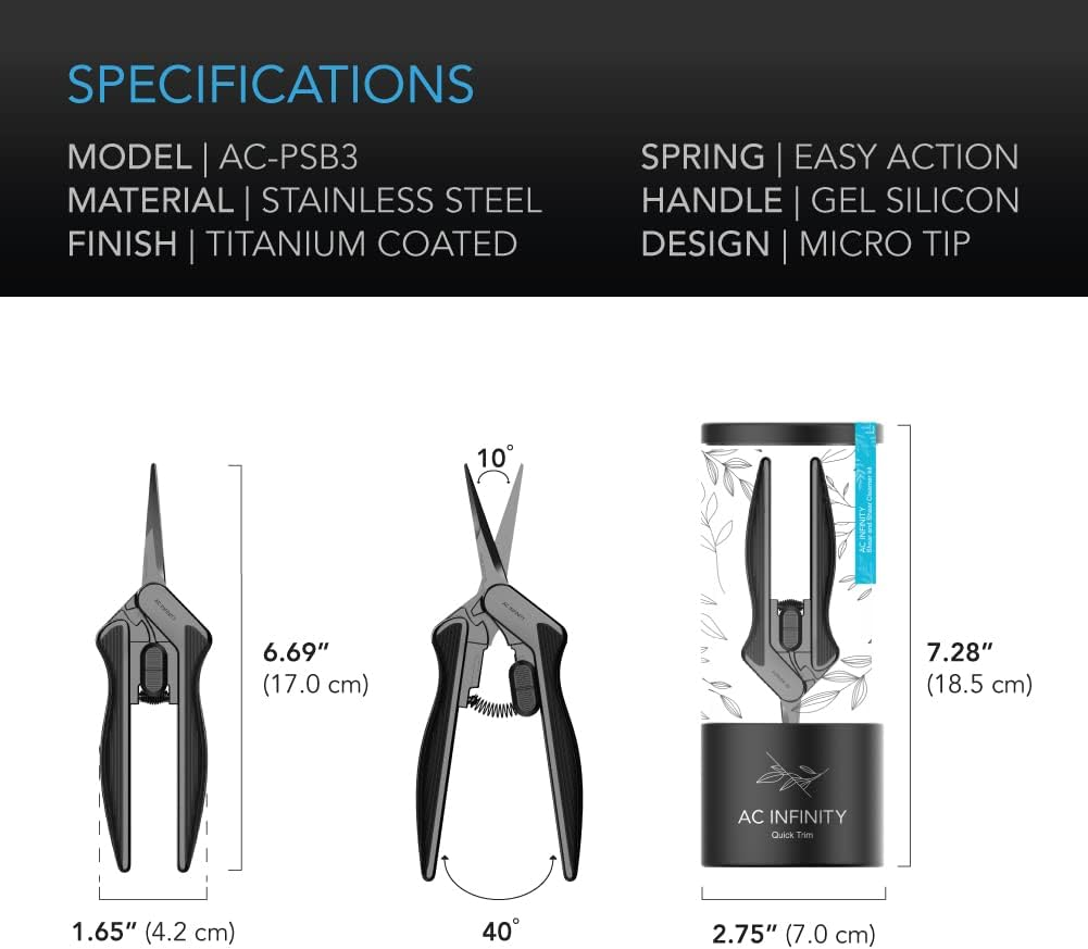 AC Infinity 6.6&rdquo; Stainless Steel Pruning Shear with Cleaning Kit, Lightweight Ergonomic Design, Nonstick Titanium Coated Blades for Gardening, Hydroponics, Grow Tents image number 1