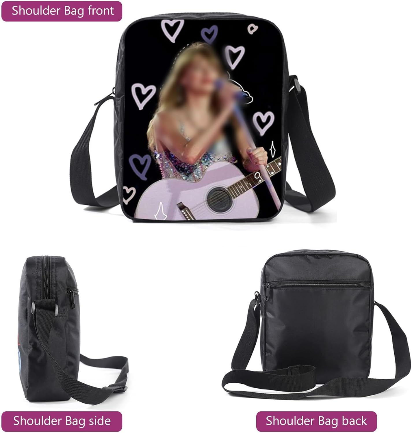 3Pcs Singer Music Lover Backpack Set with Keychain,16In 3D Printed Lunch Bag High Capacity Schoolbag Boy and Girl Schoolbag., Black, 16In image number 4