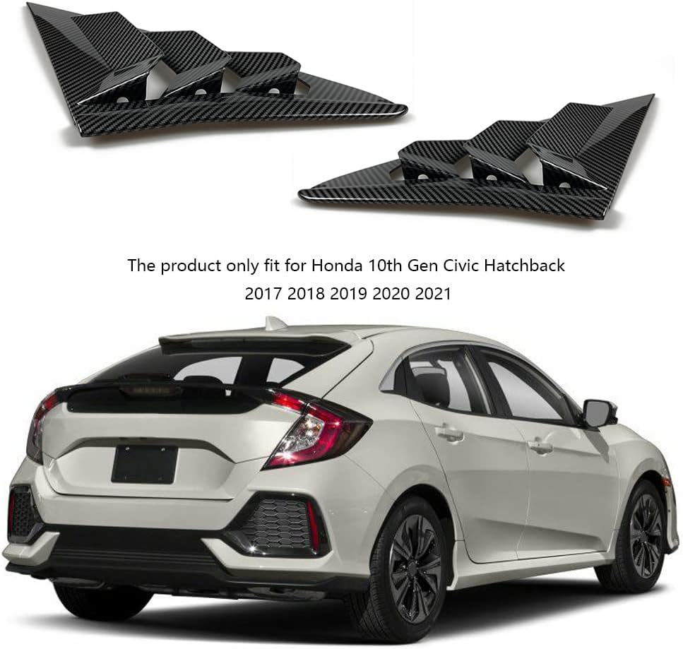 TKREENO for Honda 10Th Gen Civic 2016-2021 Rear Side Window Louver Decorate Cover Rear Air Vent Window Louvers Blinds Covers Auto Accessories (10Th Gen Civic Hatchback, Carbon Fiber Color) image number 5