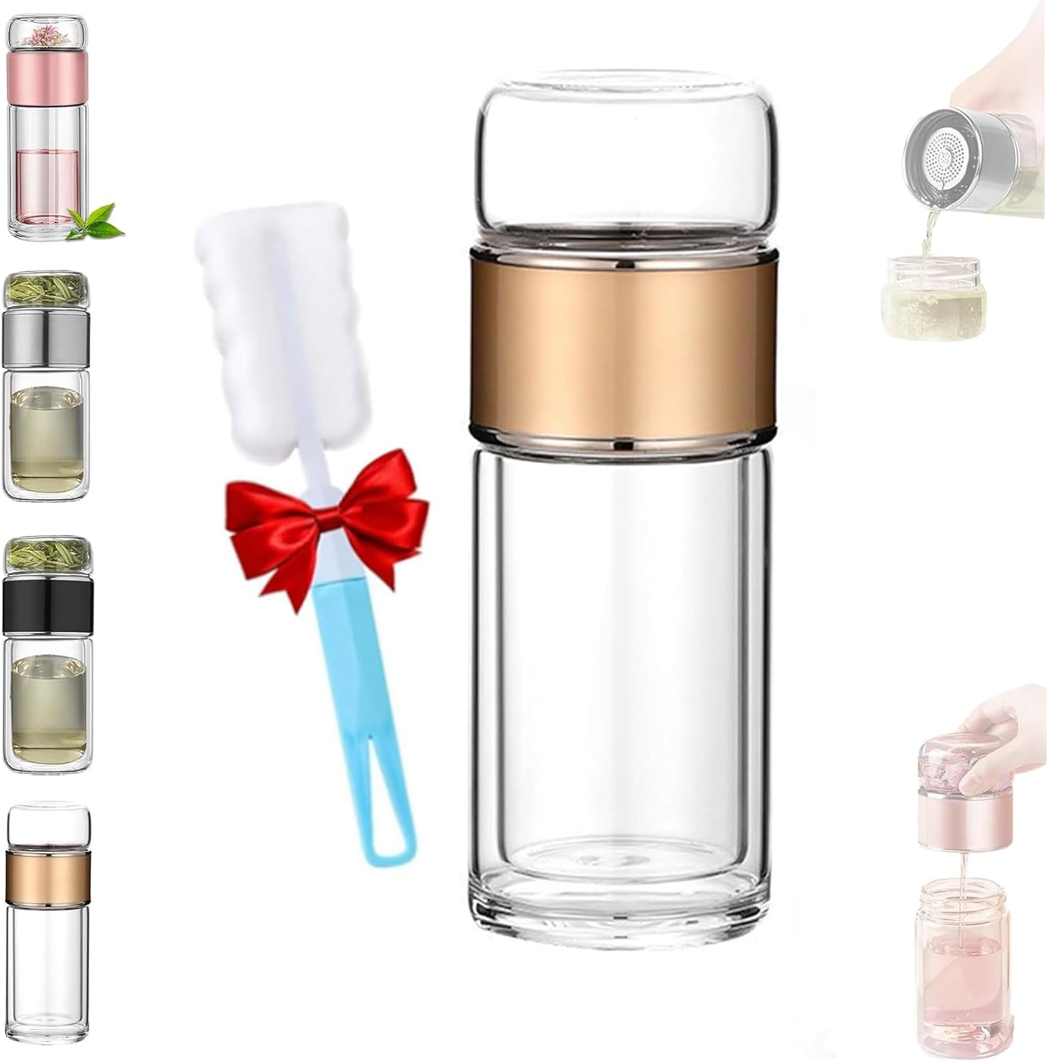 Infusifie Glass Tea Infuser Bottle - Portable Loose Leaf Tea Steeper and Maker with Water Separation Cup (500Ml, P)