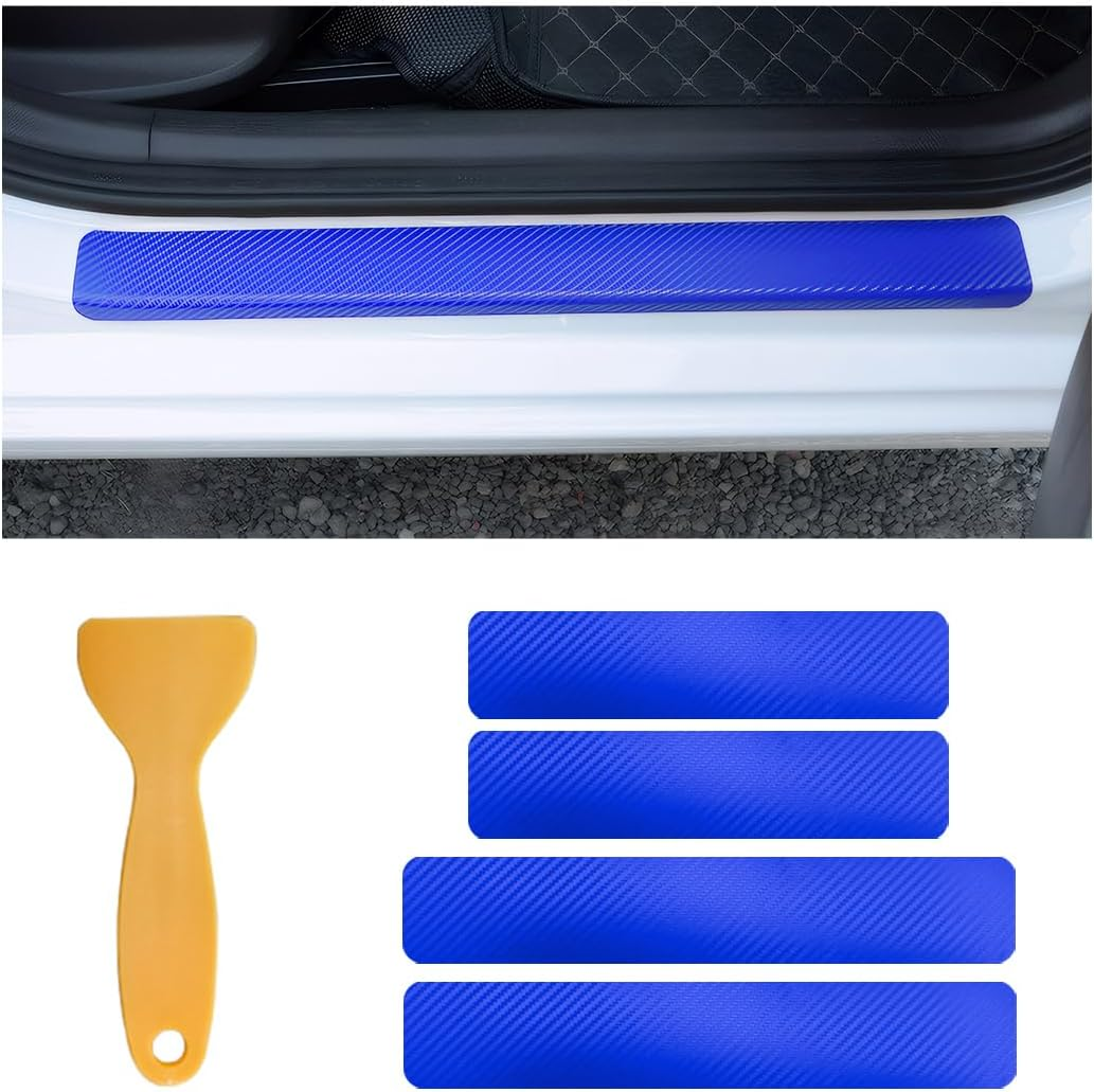 4 PCS Car Door Sill Protectors, anti Scratch Carbon Fiber Auto Threshold Cover Strips, Decorative Door Entry Edge Scuff Sticker Universal for Most Vehicles, Car Accessories (Black 5D)