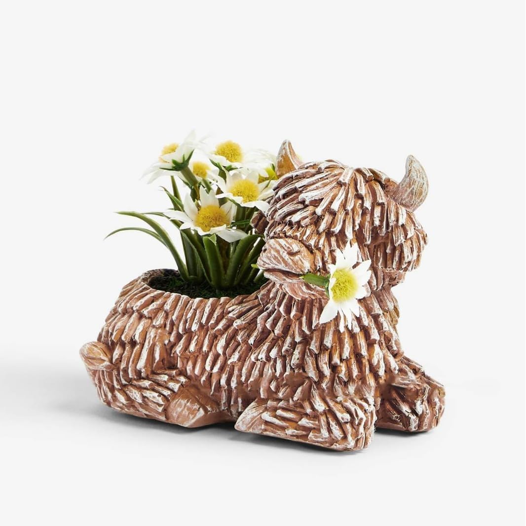 Highland Cow Planter for Outdoor Plants, Cute Scottish Decor Flower Pot,Resin Figurines Succulent Pots,Highland Cow Succulent Planters,Gifts for Women Men image number 4