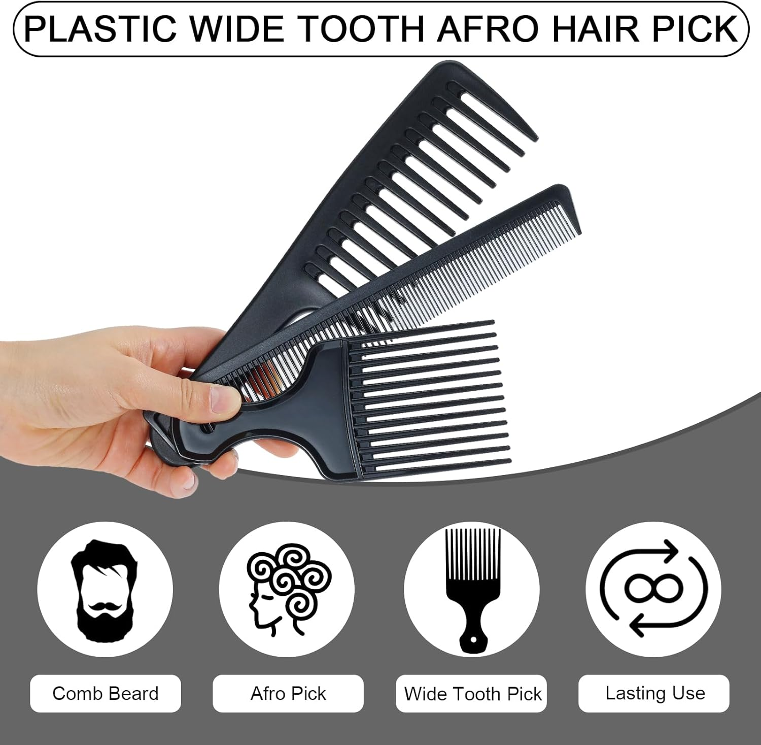 3PCS Wide Tooth Comb Afro Comb for Men Afro Hair Pick Men&rsquo;S Combs for Hair Detangling Comb for Curly Hair Carbon Fiber, 3 Piece image number 6