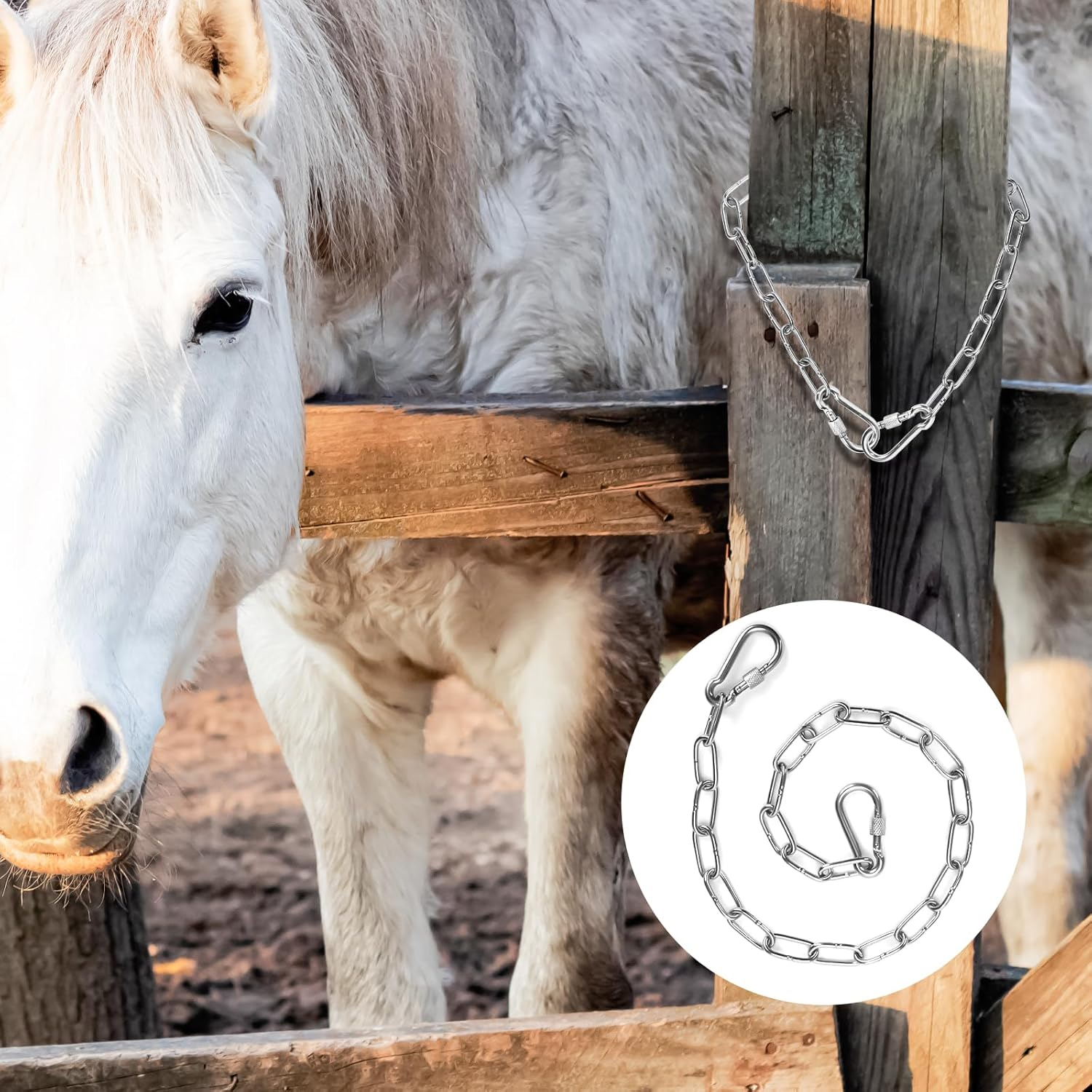 Gate Chain Lock, 20 Inch Gate Latch Chain with Double-Ended Carabiners Stainless Steel Metal Gate Link Chain Lock Pet Gate Latch for Outdoor Fences, Pet Cages, Indoor Supplies image number 6