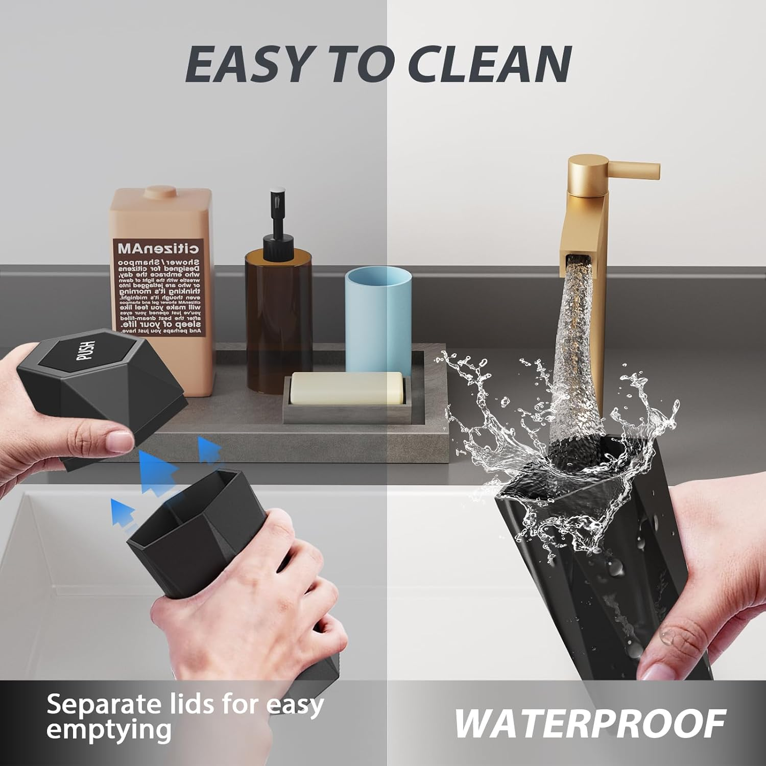 Keyiduid Car Trash Can with Lid, 2 Pack Cup Holder Garbage Can for Car, Leakproof Small Trash Bin, Mini Trash Can for Cars, Home, Bedroom, Office (Black) - 1, Gold image number 3