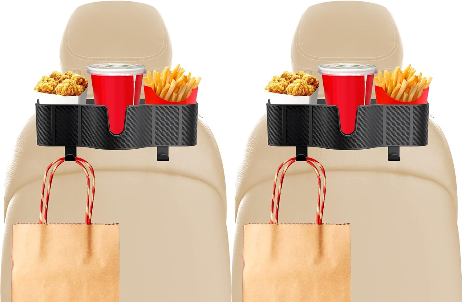 Car Headrest Backseat Organizer with 3.7" Cup Holder, 3 in 1 Seat Back Organizer with Headrest Hooks for Kids and Adults, Multifunctional Storage for Car Travel Accessories（2Pcs） image number 4