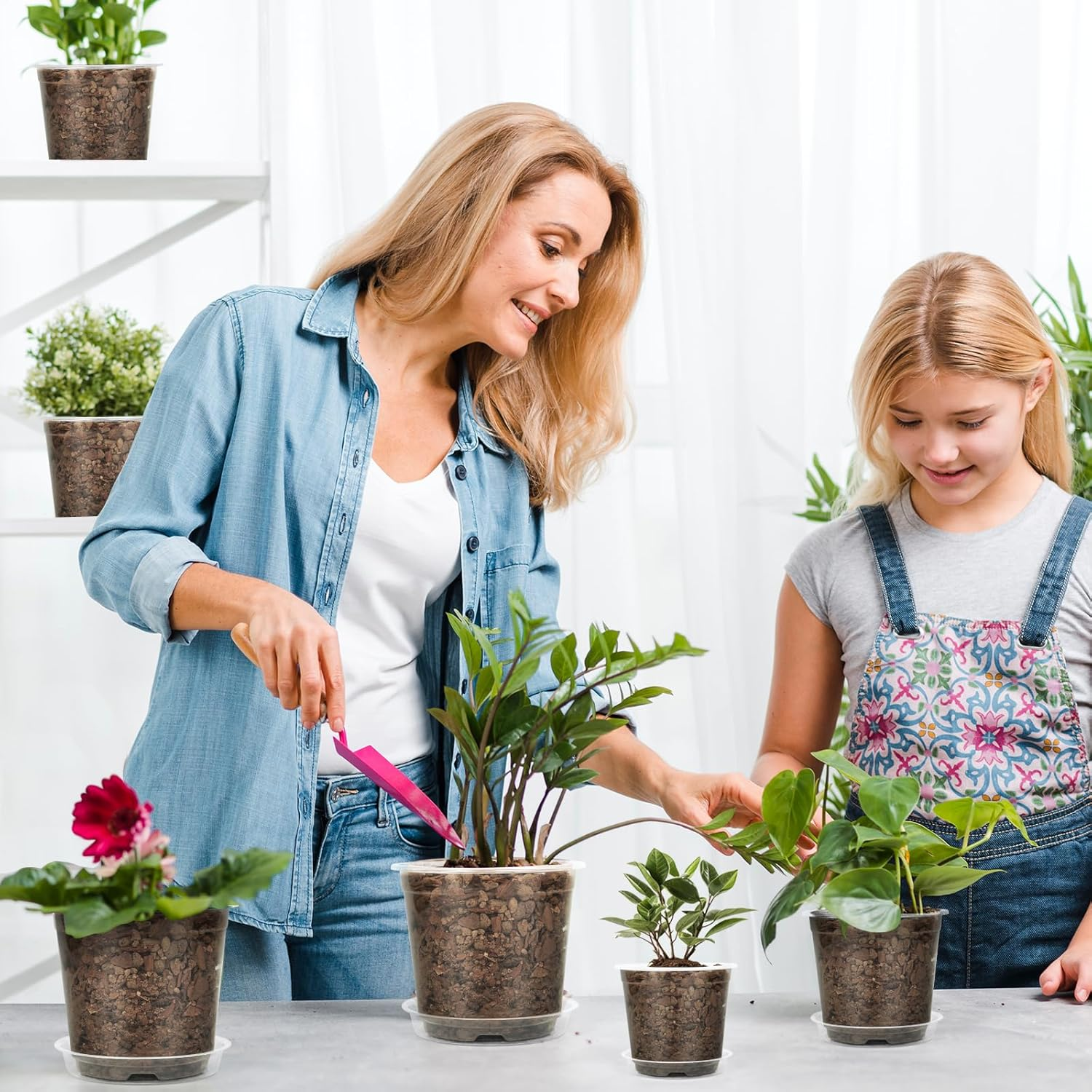 TAQIXI 3/4/5/6 Inch Clear Nursery Pots with Drainage Holes and Saucers, 20 Pack Clear Plastic Plant Pot, Plant Pot Seed Starter Pots for Succulents image number 4