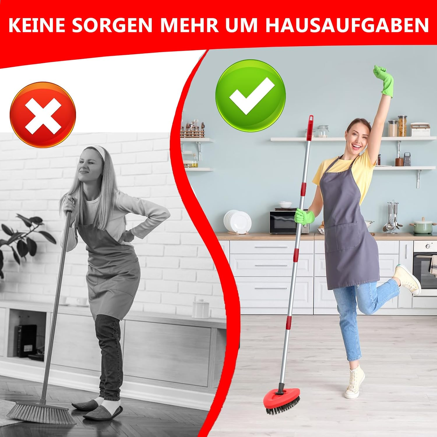 Spin Mop Scrubbing Brush Replacement Head and Base Compatible with Vileda Turbo Mop and Floor Scrubbing Brush Triangle Hard Bristles Cleaning Brush for Bathroom Kitchen Pool Garage Patio (Red-1 Pack) image number 3