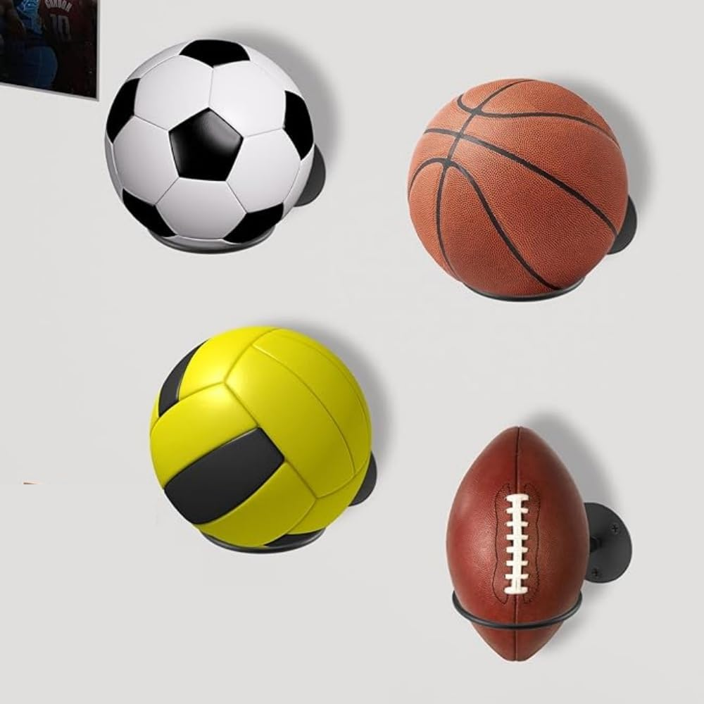 DACUAN 2PCS Basketball Holder Wall Mount - Sports Ball & Football Display Rack with Storage, Perfect Sports Room Decor and Boys Room Accessories for Sport Fans. image number 2