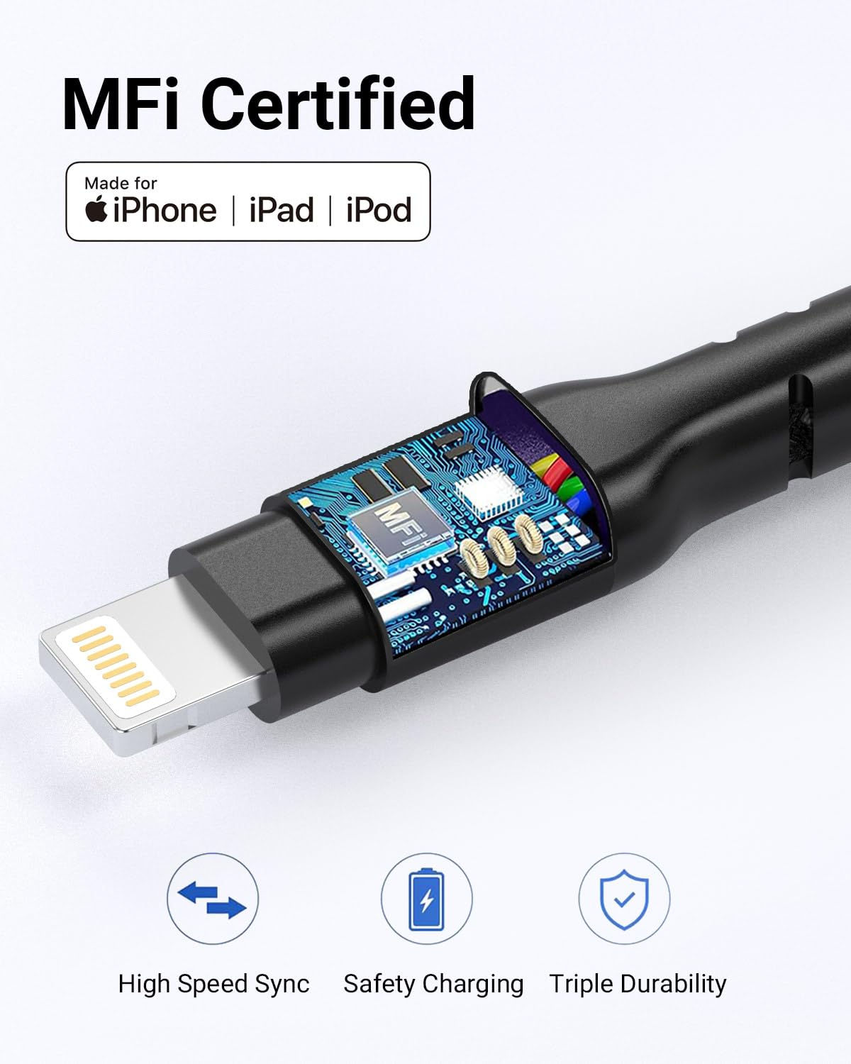 Azhizco Lightning Cable 3M 2Pack, Long Iphone Charger Cable Mfi Certified USB a to Lightning Cable Iphone Cable Fast Charging for Iphone 14 13 12 11 Pro Max Mini XS XR X 8 plus Ipad image number 5