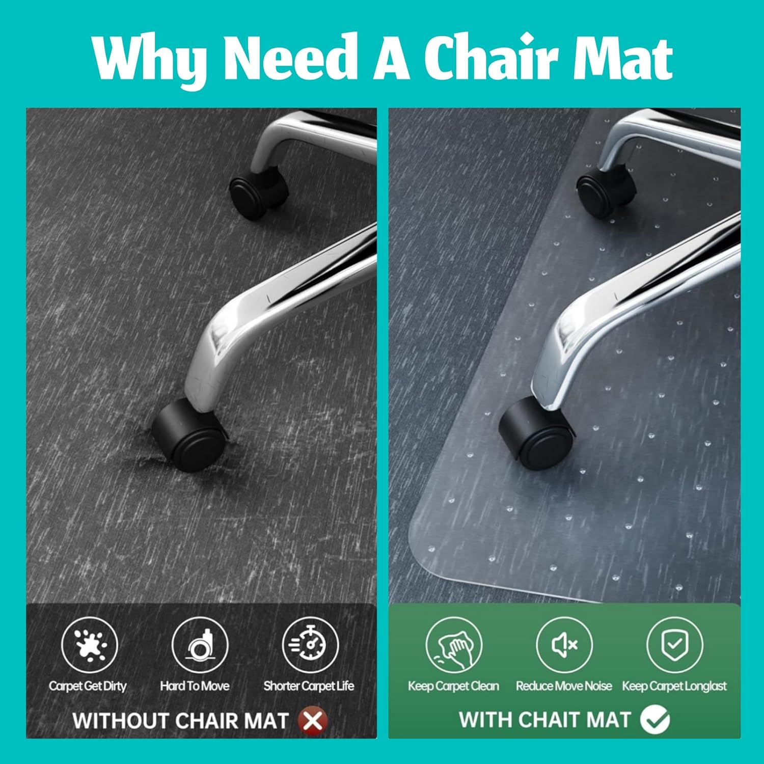 Anyuainiya Office Chair Mat for Carpet, 120X90Cm Clear Floor Mats with Lip, Computer Desk Chair Mat for Low Carpeted Floors, Easy Glide for Office or Home with Extended Lip image number 3