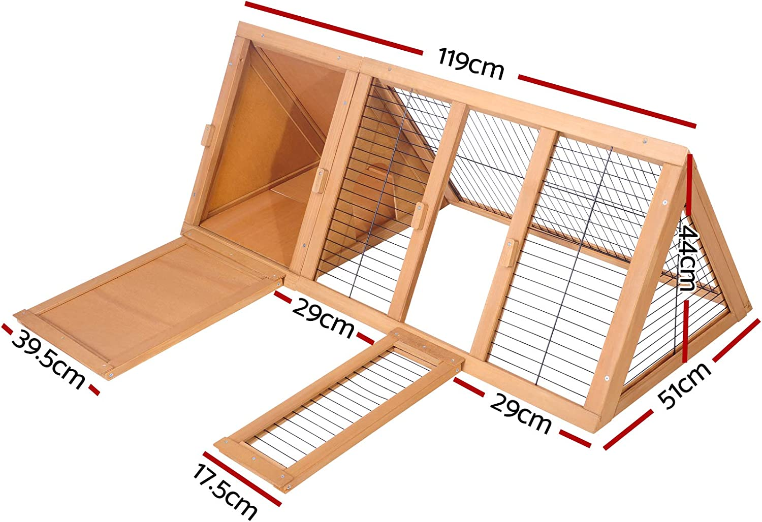 I.Pet Chicken Coop Wooden Rabbit Hutch, Triangle Bunny Cage Rabbits Wood Pet House Run Cages Walk in Guinea Pig Ferret Hen Chook Coops, Outdoor Metal Door Roof Weatherproof DIY Farm image number 3