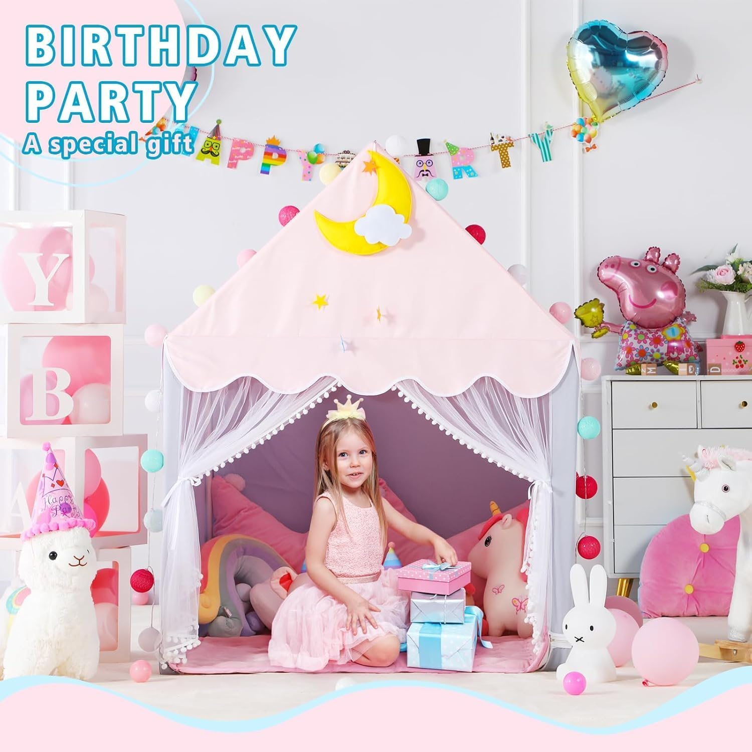 Kids Play Tent, Large Playhouse Fairy Play Castle Indoor Outdoor Castle Fairy Tents for Children Boys & Girls Gift image number 1