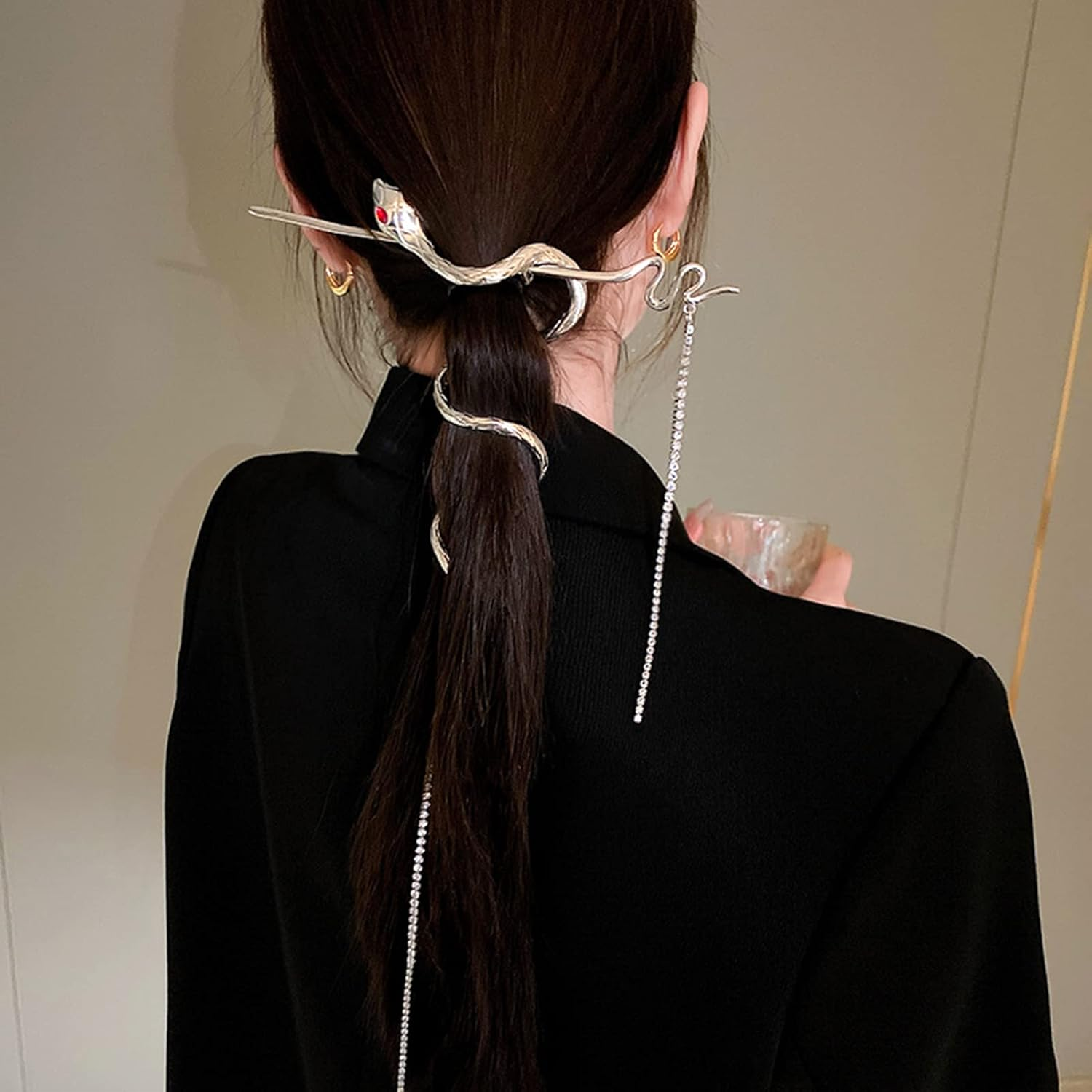 NICENEEDED Snake Hair Sticks Hair Sticks Tassels Metal Distortion Vintage Punk Hair Pin Retro Silver Hair Clip Hair Pin Headpiece Hair Accessories for Long Hair Women Girls image number 4