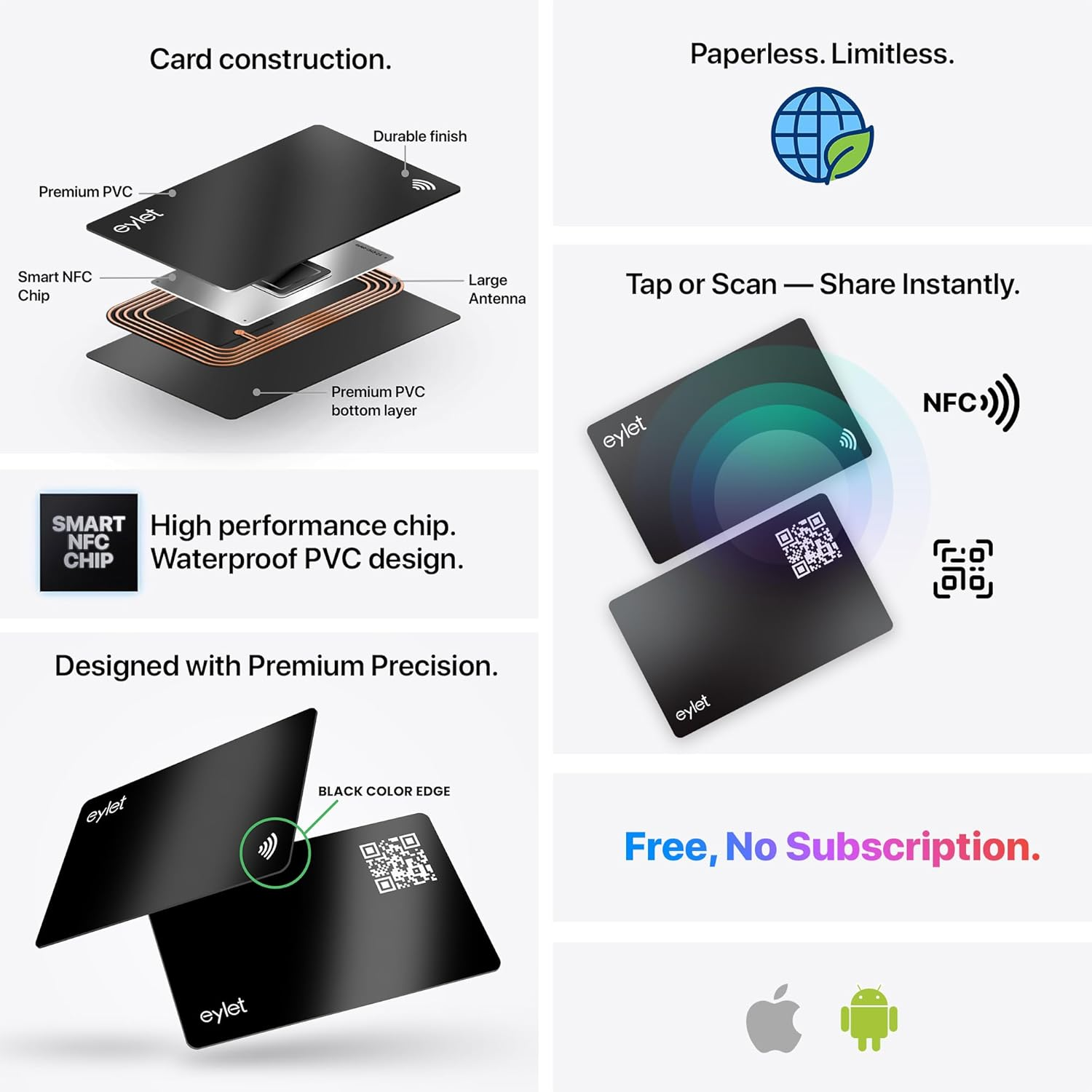 5 Black Digital Business Card Pack - NO SUBS | NFC Enabled Digital Business Cards from EYLET. image number 4