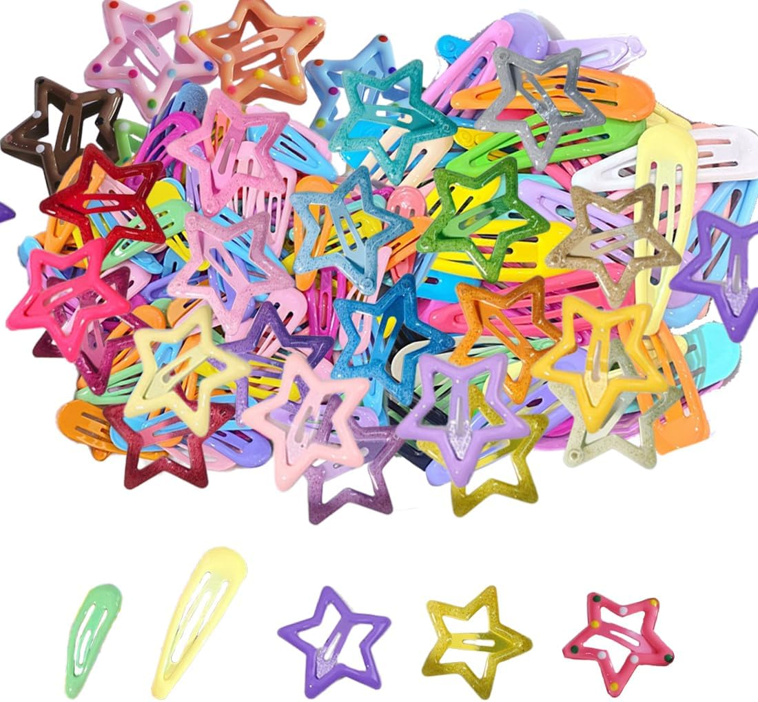 ROKZELT Pack of 100 Hair Clips Girls Children Hair Clips Girls Metal Star Hair Clips with Snap Closure Colours Cute Small Hair Clips Hollowed Star Hair Pin image number 2