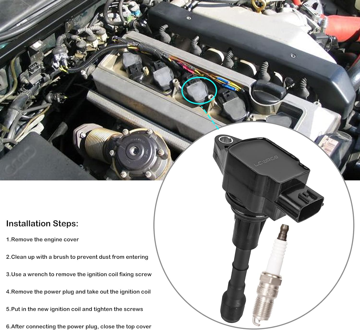 Set of 6 Ignition Coil Packs & Spark Plugs Fits for 3.5 V6 Nissan Murano Maxima Altima Pathfinder Infiniti G35 EX35 JX35 2009 2010 2011 2012 2013 2014 2015 2016 3.5L Coils Spark Plugs Replaces# UF550 image number 4