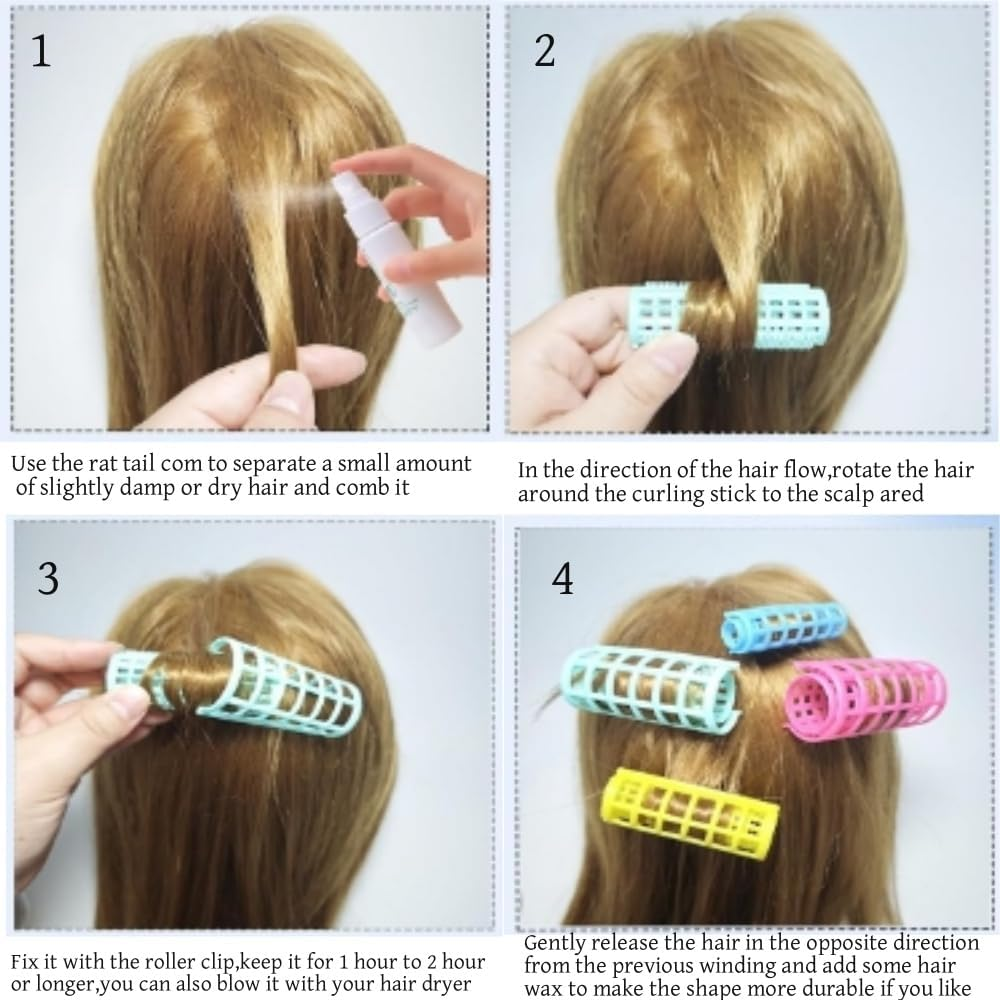 Fabselection Hair Roller Plastic Hair Roller No Heat Curlers Clips,Plastic Hair Rollers Curlers,Plastic Hair Rollers Curlers Snap on Rollers Self Grip Rollers,Hair Rollers Curlers