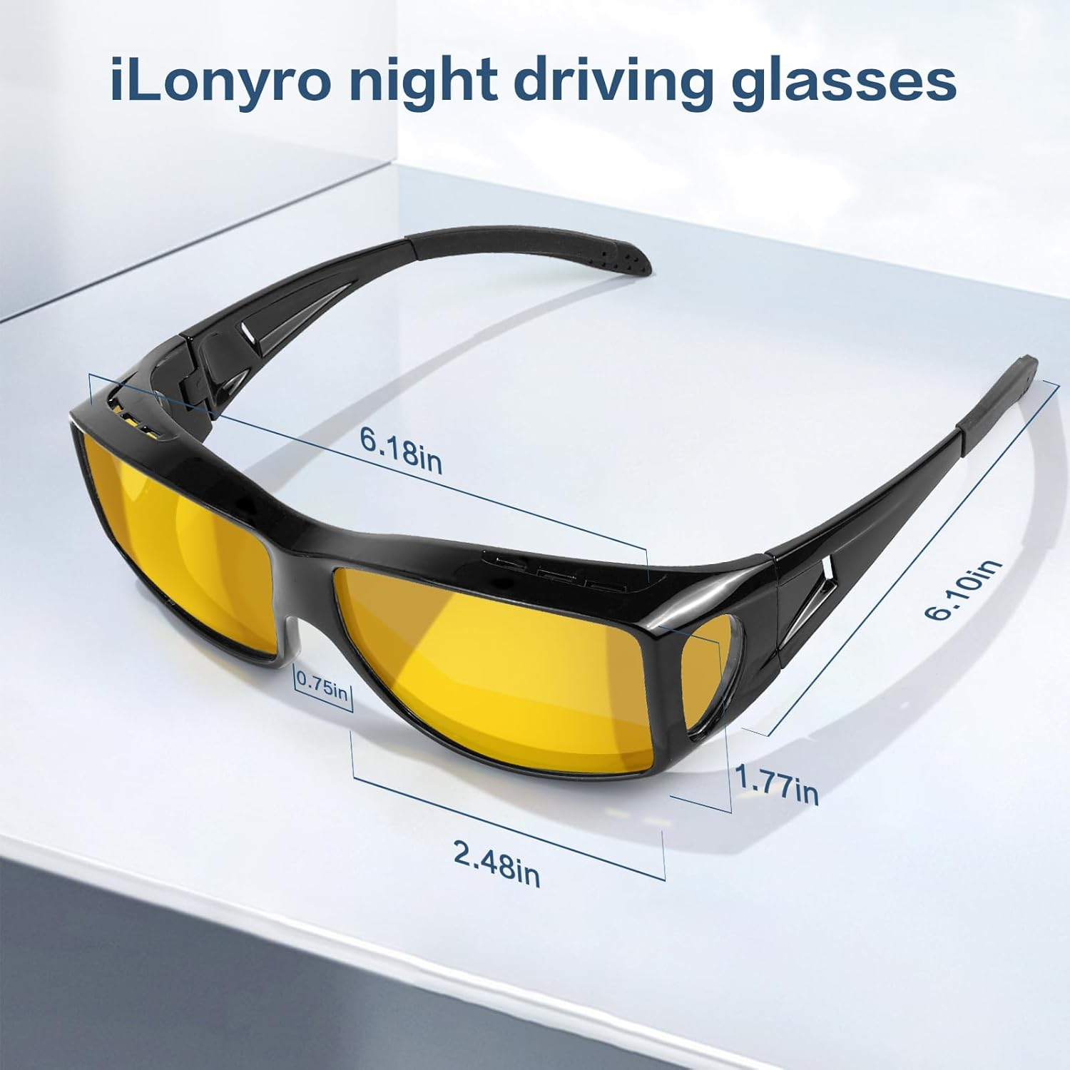 Night-Driving-Vision-Glasses anti Glare for Men Women - Polarized,Night Vision Glasses for Driving, Night Time, Fit over Glasses,Astigmatism,Yellow Lens,Shiny Black Frame