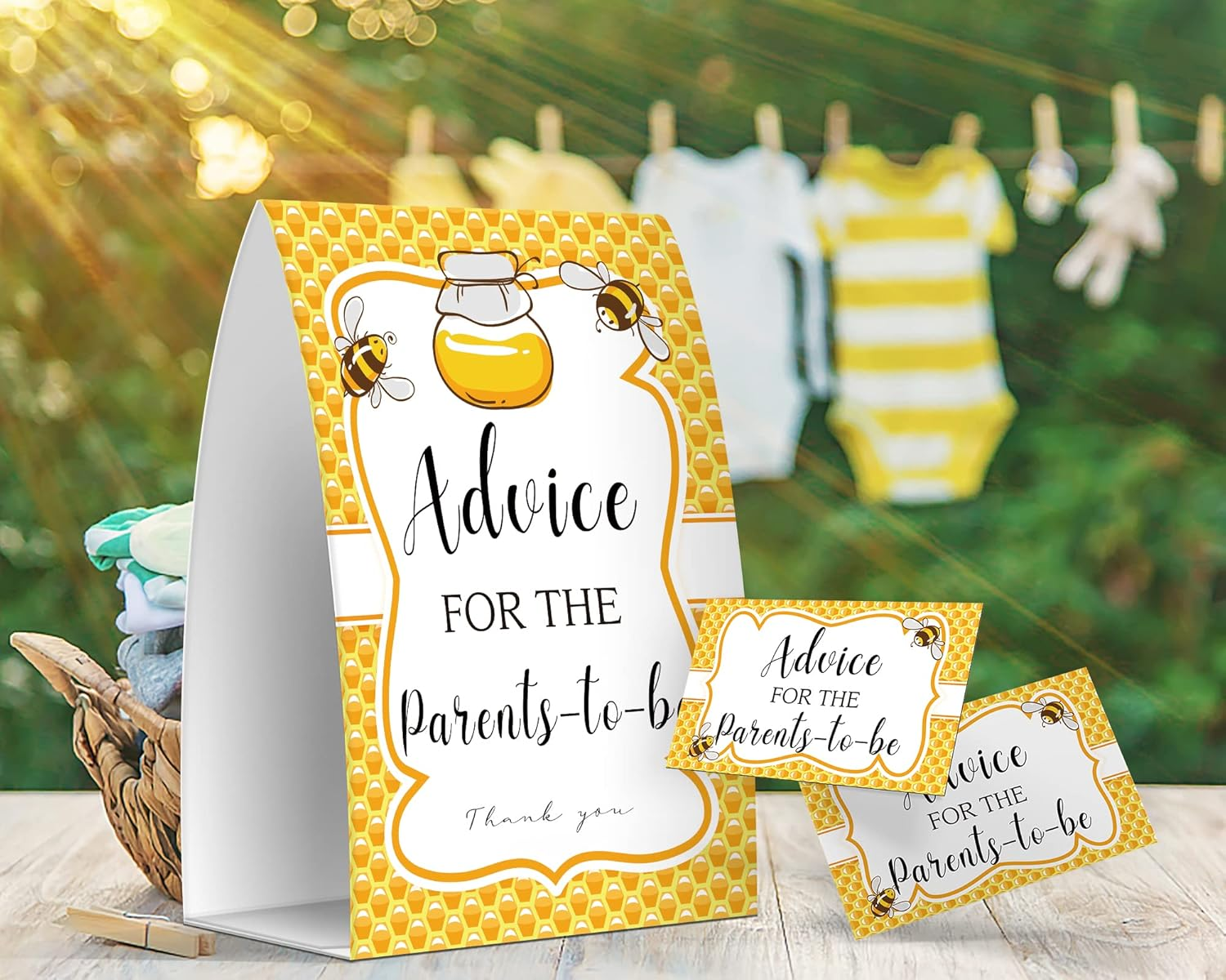 Advice for the Parents-To-Be, Honey Bee Baby Shower Games, Honey Bee Theme Baby Shower, Honey Bee New Parents Advice Cards, New Mom & Dad Keepsakes - One Sign + 50 Cards (GES20) - Cowboy image number 2