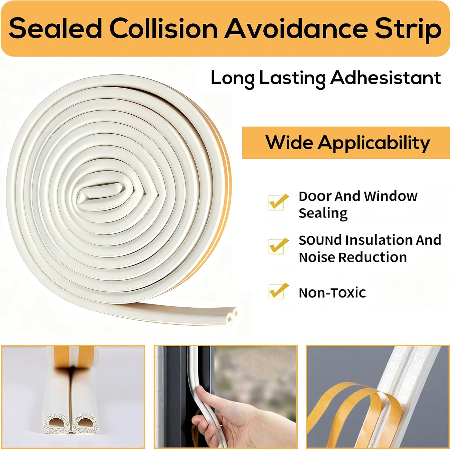 20Ft Weather Stripping Tape, Door Seal Strip & Window Seal Self-Adhesive Rubber Foam Draught Excluder for Weatherproof Sealing, Sound Insulation & Anti-Collision (White) image number 1