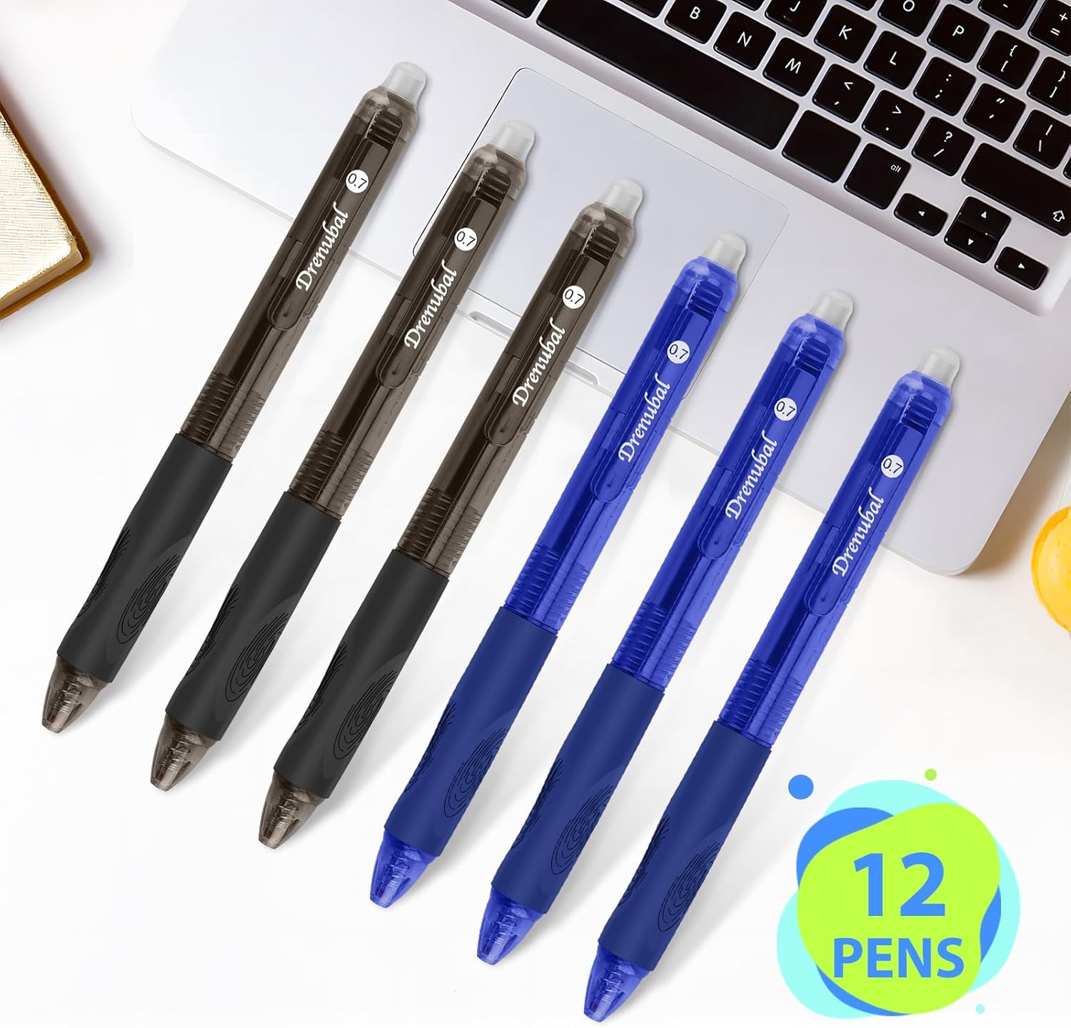 12-Pack Erasable Pens with 0.7 Mm Medium Point, Retractable Gel Pens - Refillable Ink with Eraser Comfort Grip & Quick-Dry for Drawing/Writing (Office/School/Gift Set) image number 2