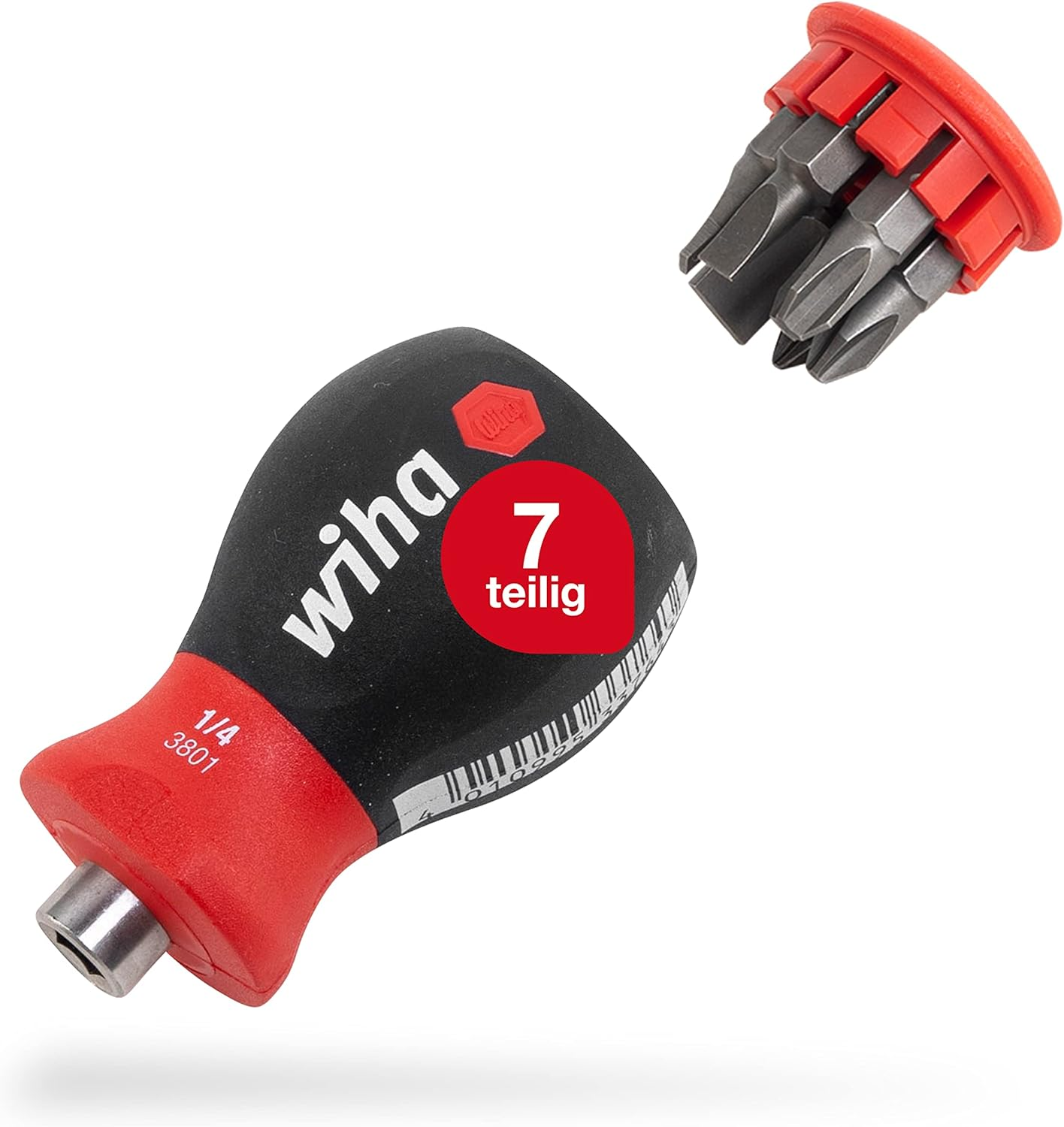 Wiha 33764 Stubby Holding Screwdriver with Bit Magazine, 1/4-Inch (7-Pieces) image number 4