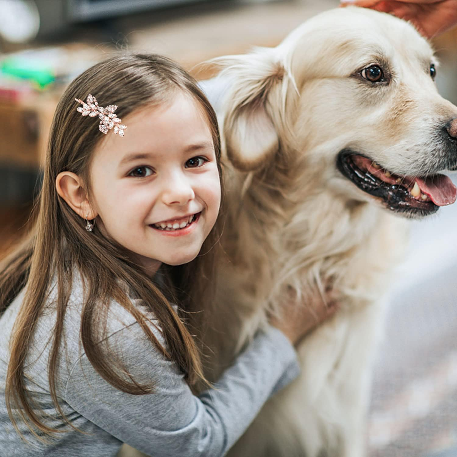 2 Pieces Rhinestone Bridal Hair Clips Leaf Bridal Wedding Hair Pins Crystal Hair Clips Silver Rhinestone Jewelry Barrette for Brides Bridesmaids Flower Girls (Rose Gold) image number 1