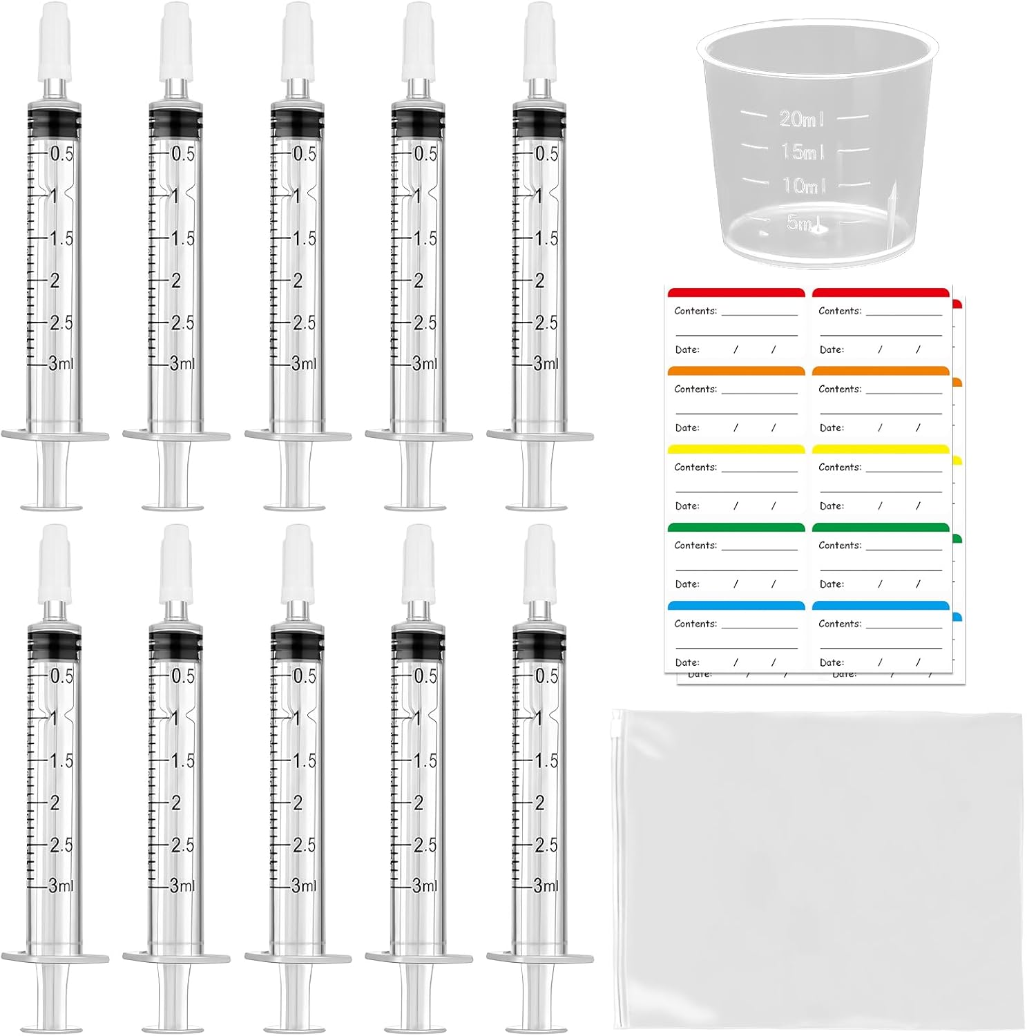 22 Pcs Colostrum Collector Kit, 10 Sterile Sealed Breast Milk Collector(3 ML) - Syringe No-Needle with Sealed Caps 10 Stickers 1 Colostrum Collection Measuring Cup(20Ml) 1 Slide Lock Storage Bag for Breastfeeding image number 5