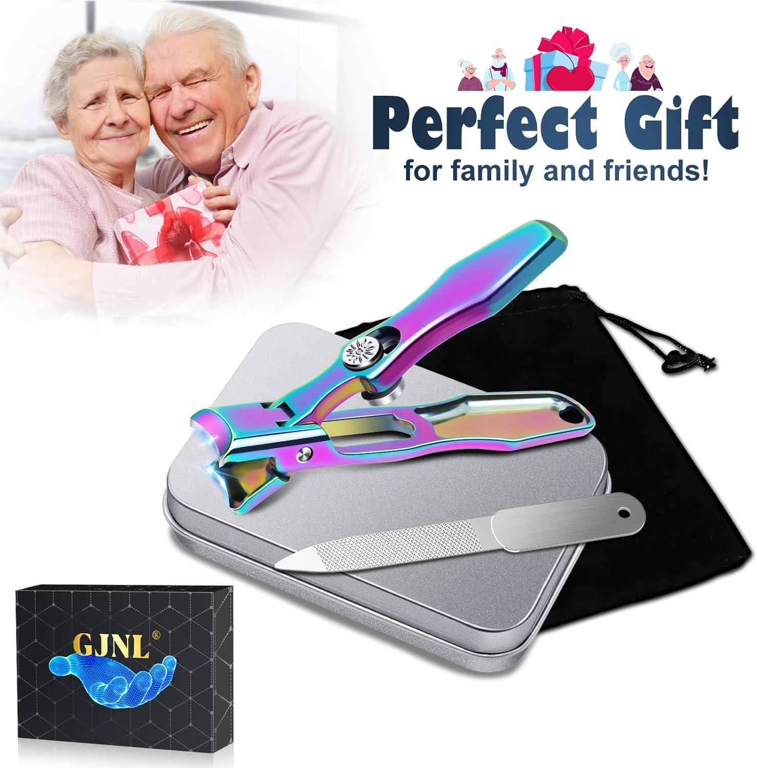 Stocking Stuffers for Men, Upgrade Colorful Wide Jaw Nail Clippers with Catcher - New Toenail Clippers for Men Seniors Thick Nail, Anti-Splash Ultra Sharp Christmas Xmas Presents Gifts for Adults image number 3