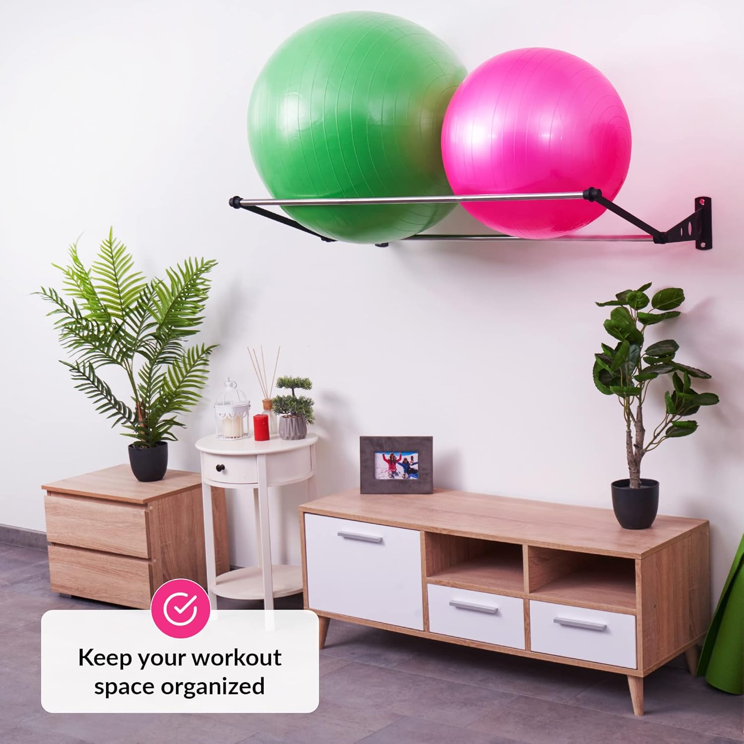 Exercise Ball Holder | Organize Your Space | Wall Mounted Ball Rack | Yoga Ball Holder | Exercise Ball Wall Mount | Fitness Ball Rack | Therapy & Stability Ball Rack | for Gyms, Studios, Home Gyms image number 5