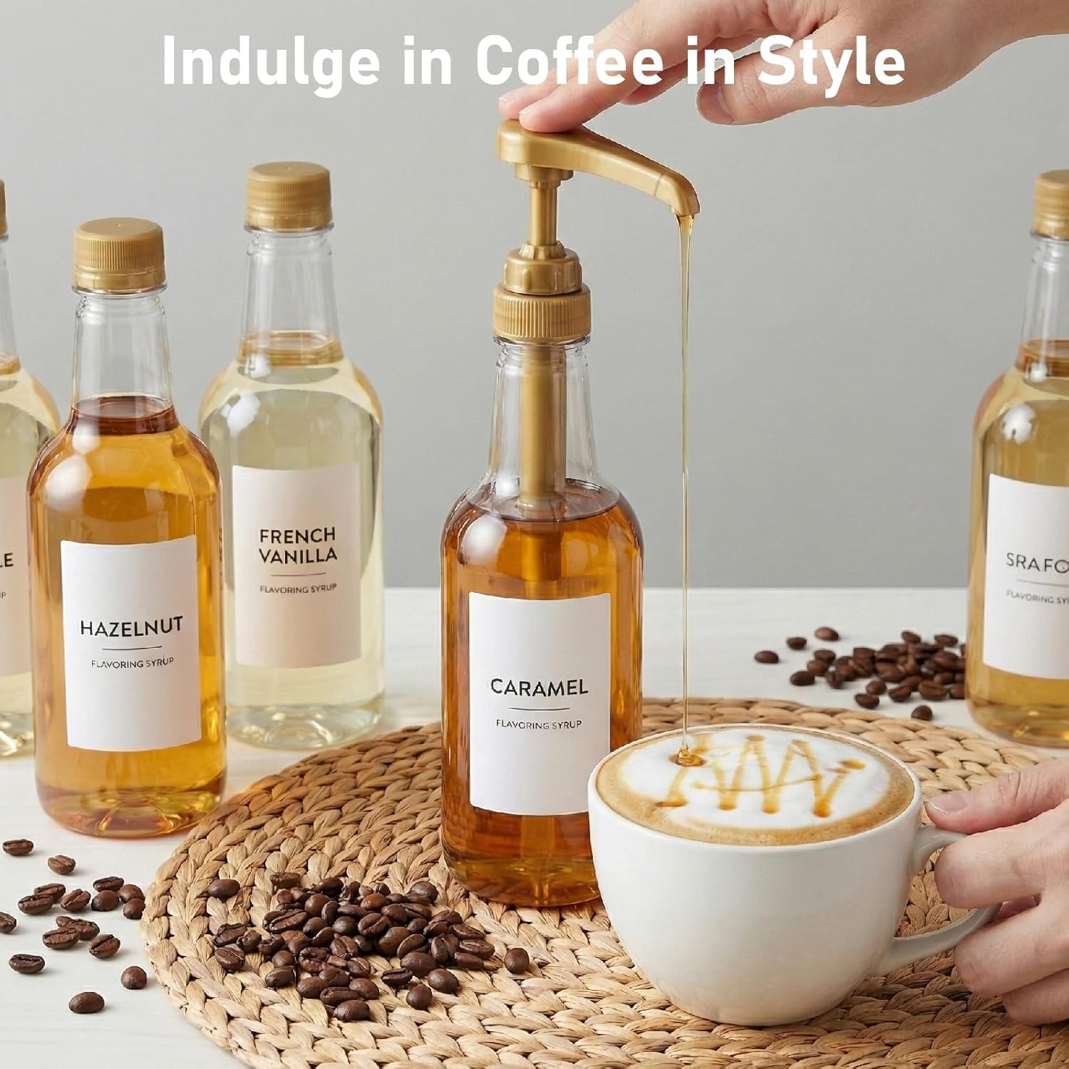 JDFHFGB 4 Pack Syrup Pump Dispenser for Coffee, Non Drip Reusable Dispenser Pumps for Flavoring Syrups, Smoothies, Teas & Snow Cones, Ideal for Home Kitchen Use(750Ml Bottles) image number 5