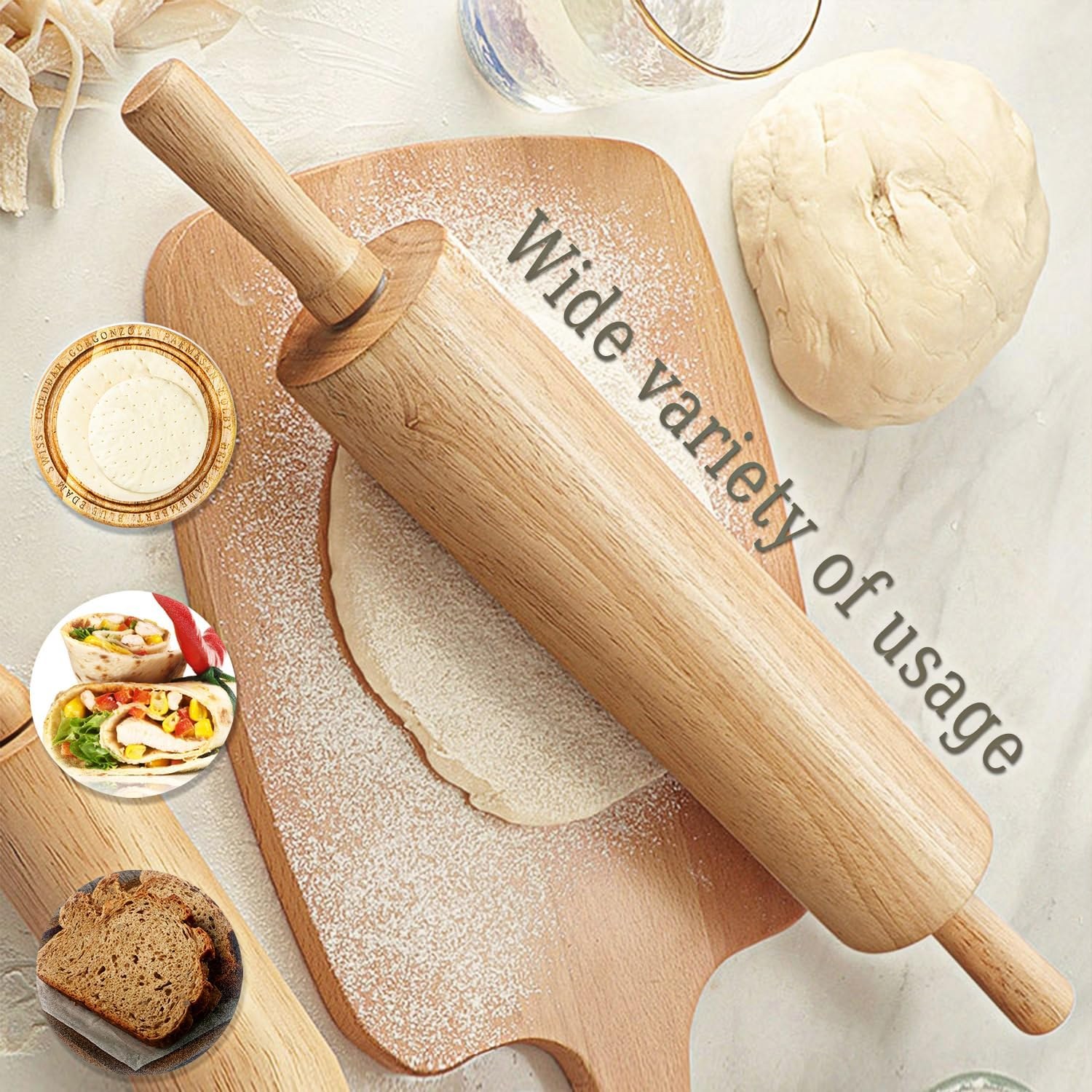 Classic Wooden Rolling Pin for Baking Non Stick, Ergonomic Design, 43 Cm Length, Brown for Baking Needs image number 1